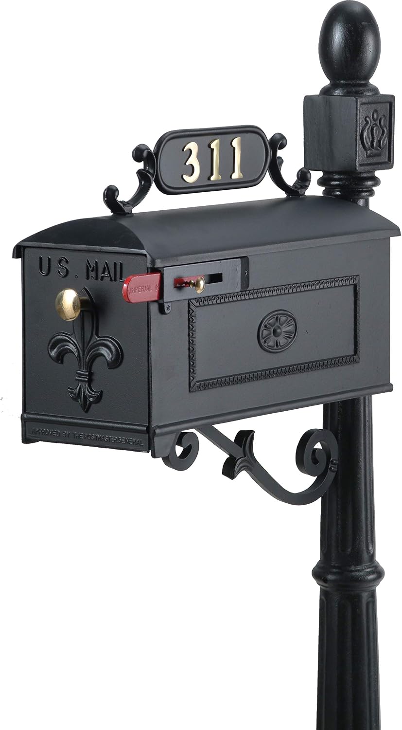 Generic Zero Shipping Cost • Old World MailboxFramed Fleur de Lis Imperial Mailbox (Size is Standard, Color is Black) Box Only