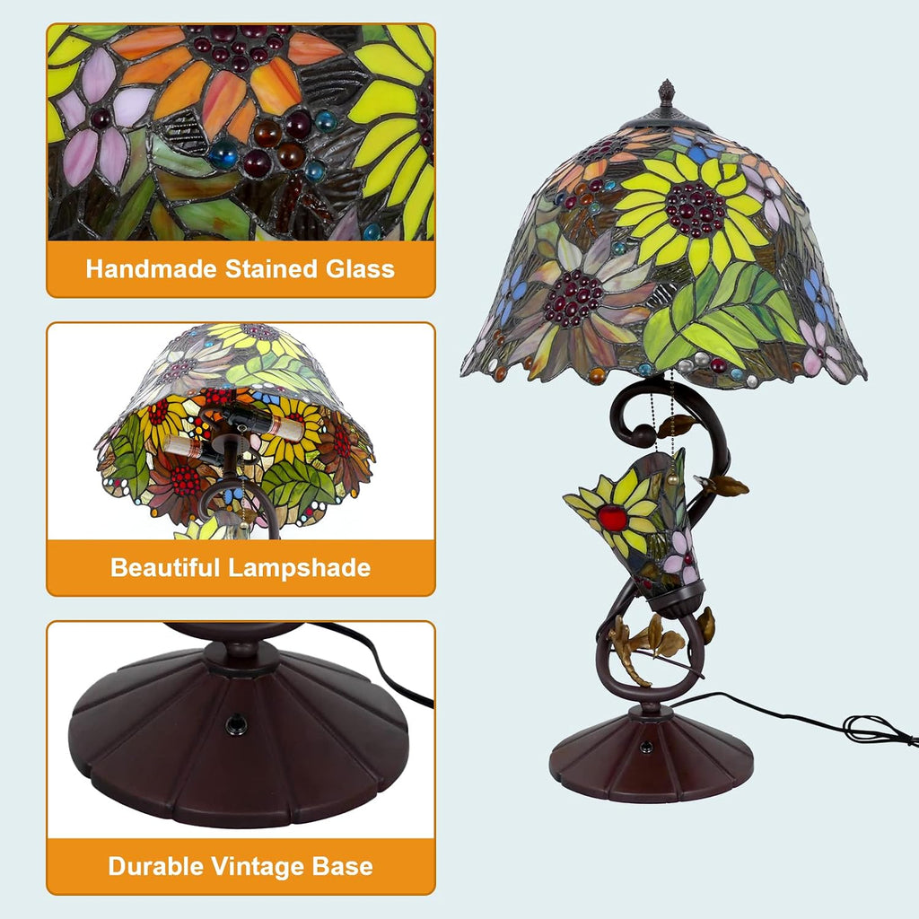 Sunflowers Tiffany Table Lamp Multi-Color Flowers Table Lamp Stained Glass Lamp 16X16X28 Inch Bedside Nightstand Reading Desk Light for Bedroom Home Office Decor, LED Bulb Included