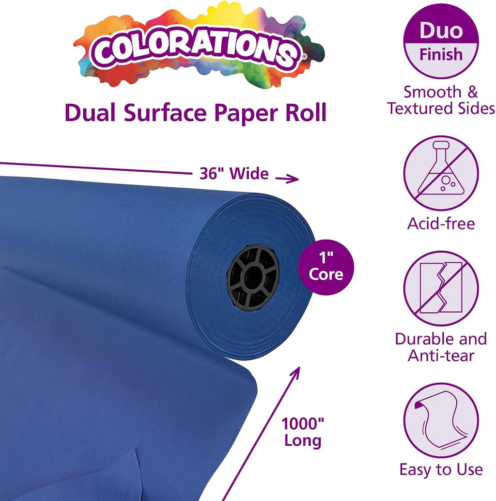Colorations Arts and Crafts Paper Roll - 36' x 1000', Dark Blue , Dual Surface, Markers, Finger Paints, Painting, Watercolors, Acrylic Paints, Wall Art, Bulletin Board Paper, Kids Crafts