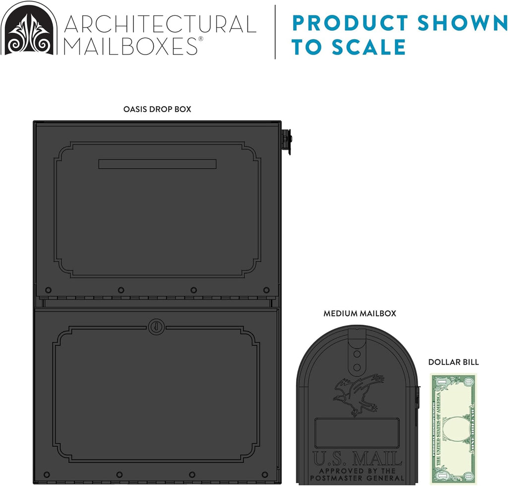 Architectural Mailboxes Oasis® Drop Box Secure, Locking Heavy Duty, Steel Metal Package Box for outside, Graphite Bronze XL Extra Large with Magnetic Waterproof Door