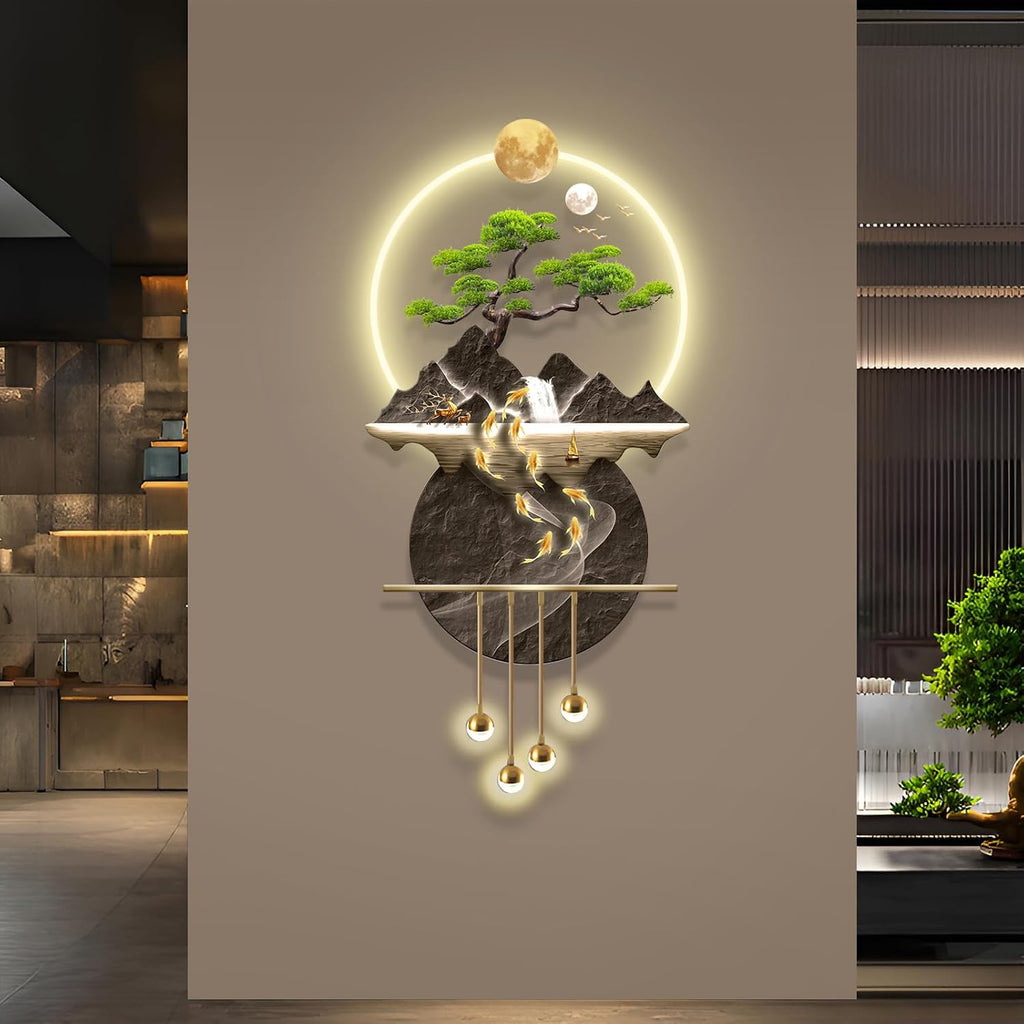 LED Light Decor Wall Art, 3D Art Wall Decor with Light, Decors Walls Sculptures Large 3D Art, Decors Walls Sculptures Lighting Modern, Plug-in Power Supply, Gold G, 23x47IN