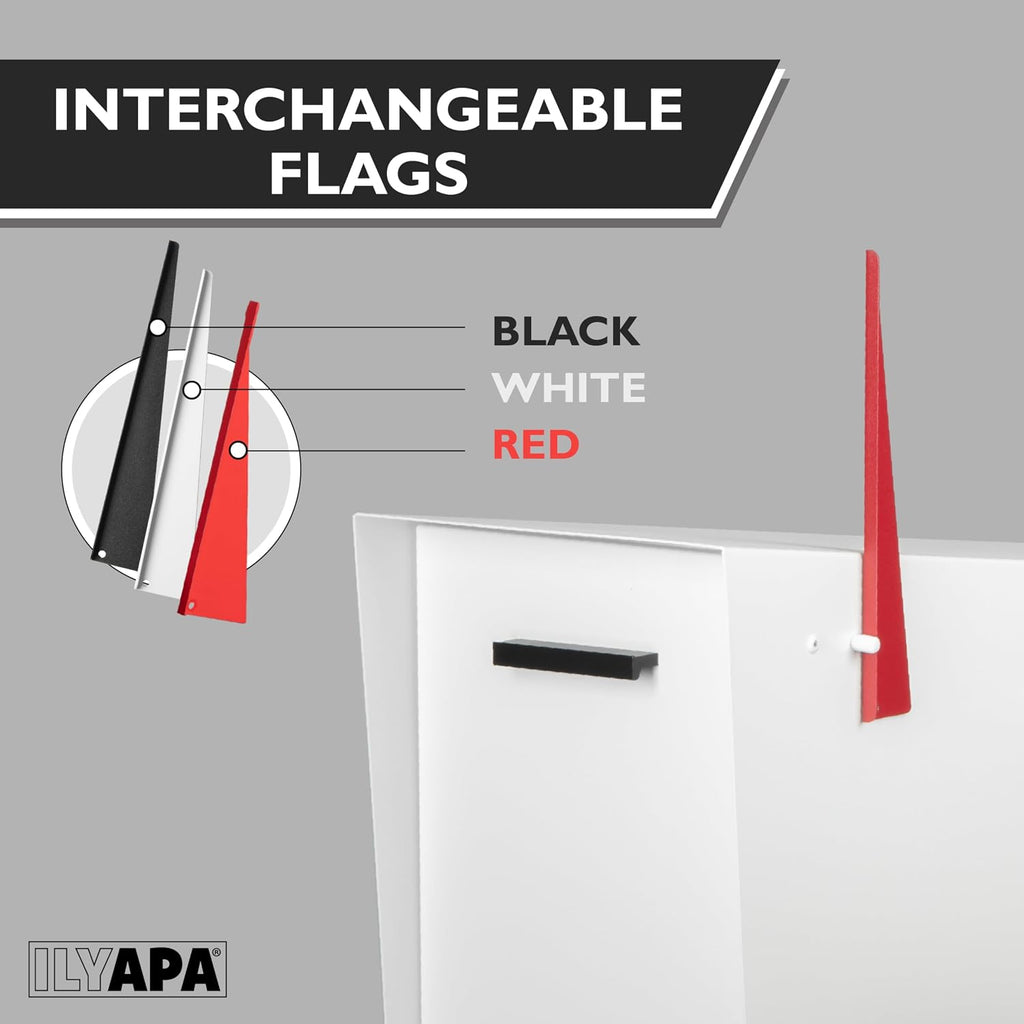 Ilyapa Modern White Mailbox with Angle Design, Waterproof Metal Curbside Box & Black Heavy-Duty Post Kit – Secure Magnetic Close, Easy Universal Installation