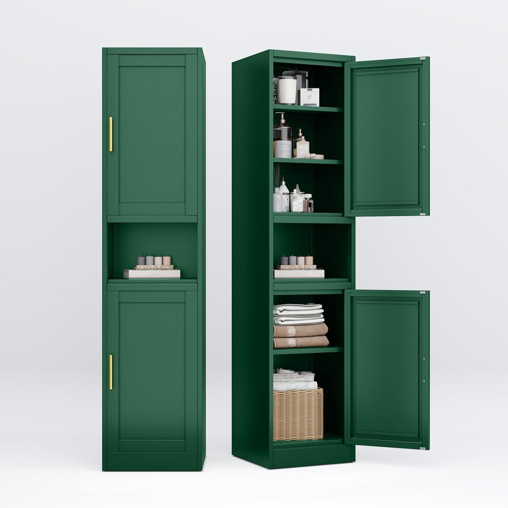 Metal Tall Narrow Kitchen Pantry Cabinet,Tall Bathroom Storage Cabinet,67' High Bathroom Organizers with Doors and Adjustable Shelves for Bathroom, Kitchen,Small Spaces