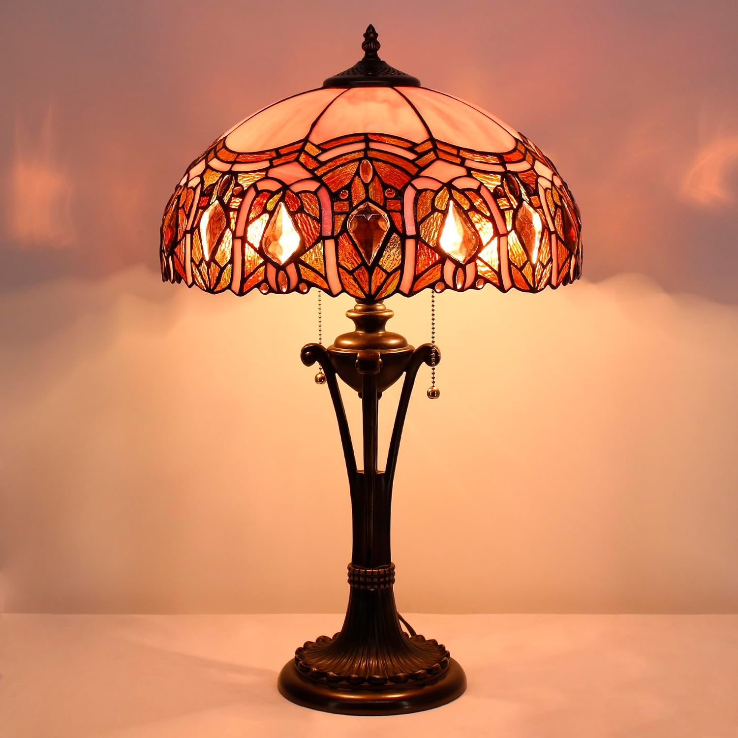 Tiffany Table Lamp Pink Jewelry Stained Glass Desk Lamp 16X16X24 Inches Reading Light