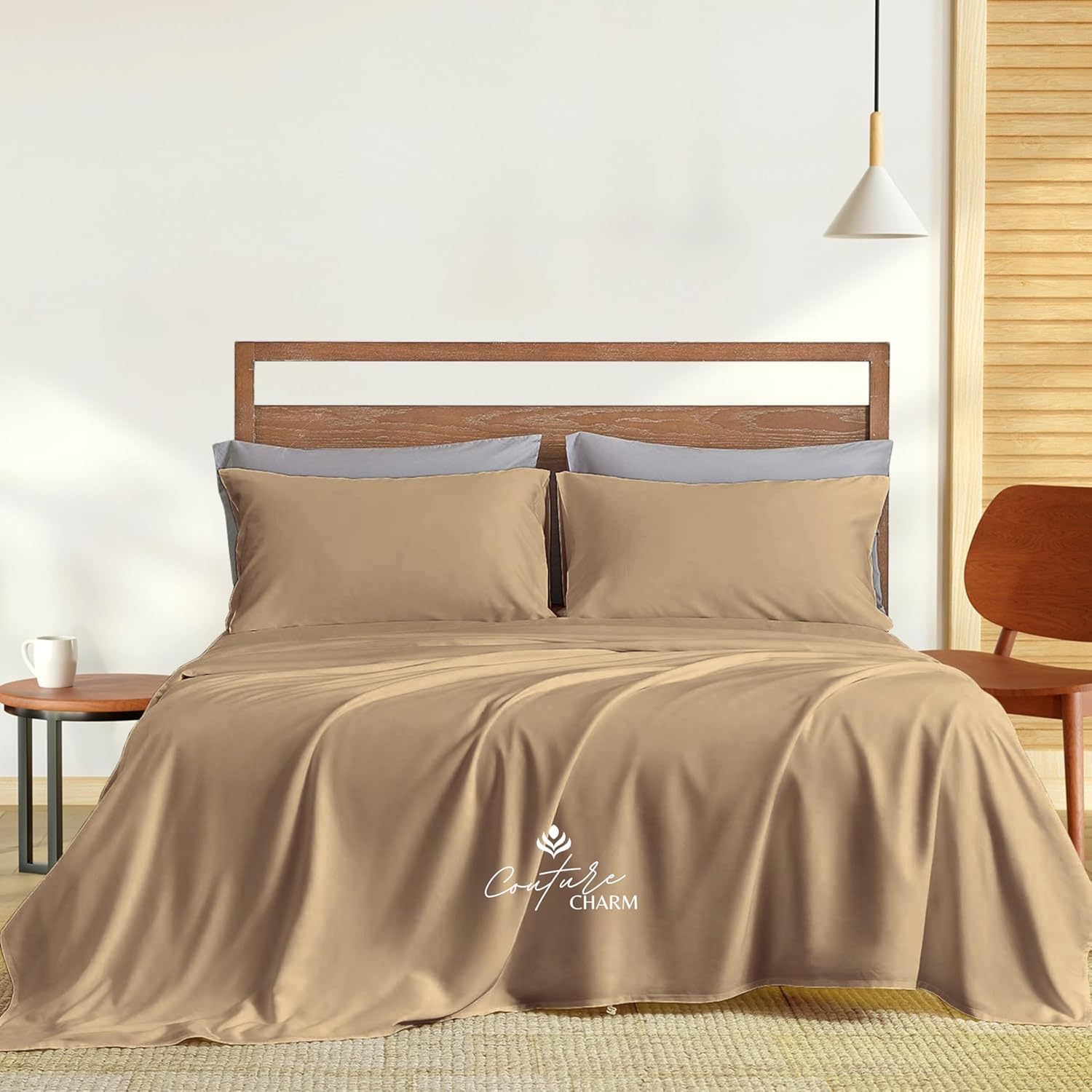 Queen Size 1000 Thread Count 100% Egyptian Cotton Sheet Set, 4-Piece, Sateen Weave, with 10-12' Deep Pocket Snug Fit (Solid, Taupe)