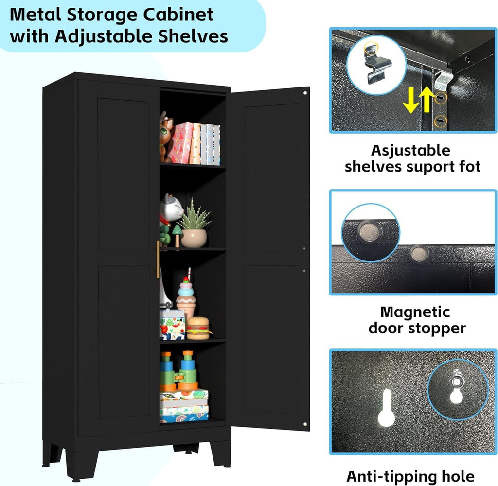 erosoei 61.02'H Metal Pantry Storage Cabinet, Kitchen Storage Cabinets with Adjustable Feet and Shelves, Pantry Cabinet for Kitchen, Living Room, Laundry Room and Dinning Room