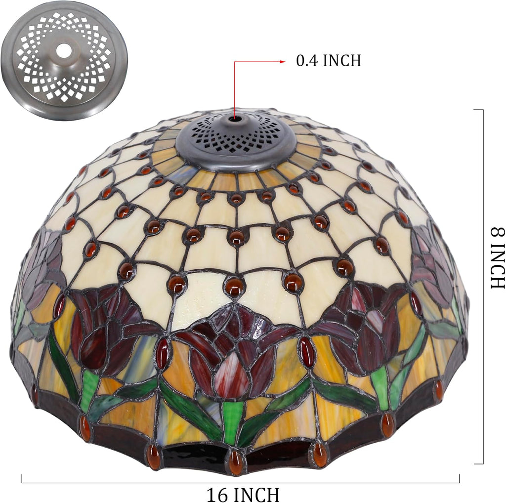 Large Tiffany Lamp Shade Replacement Only 16Inch Stained Glass Lampshade Fit For Table Lamps FLoor Lamp Ceiling Fixture Pendant Hanging Light Home Office Decoration (Yellow Tulips)