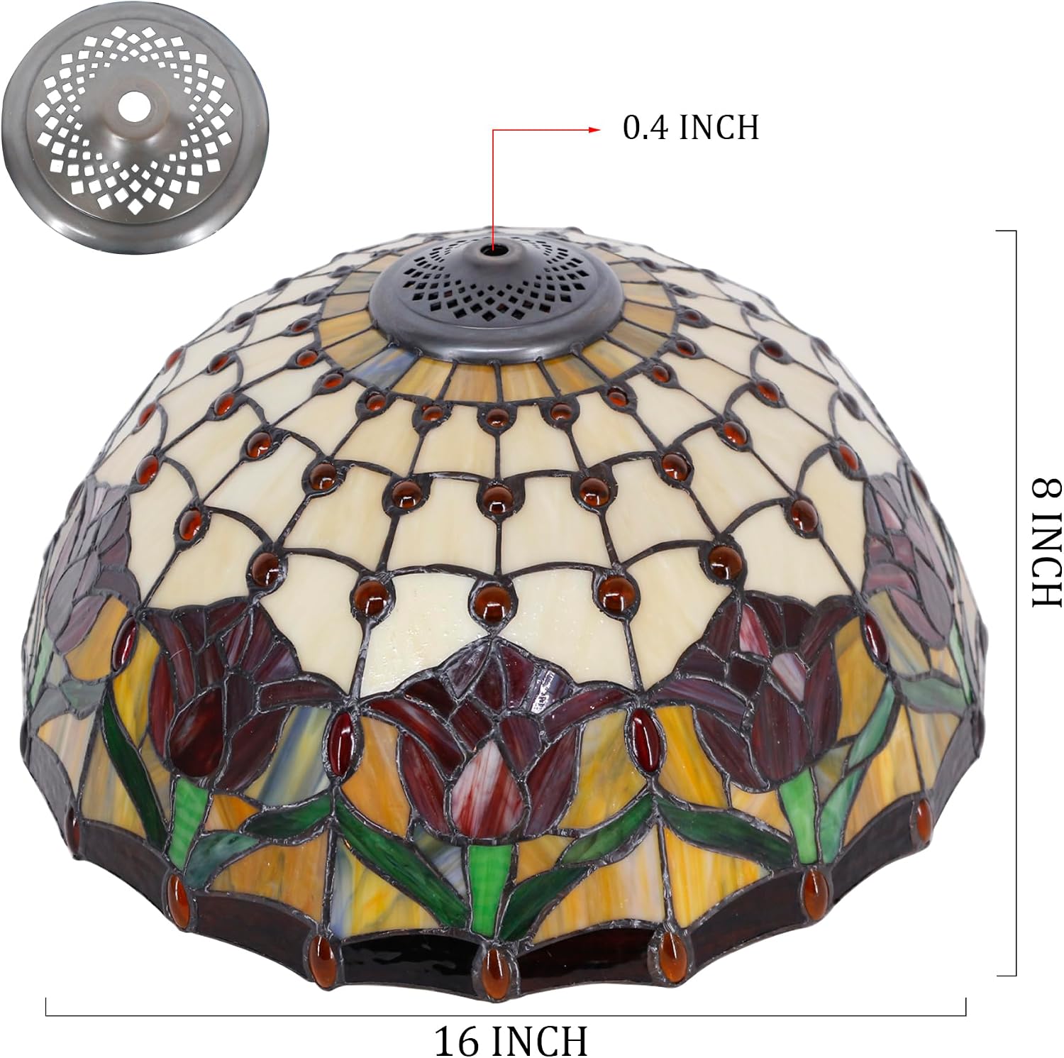 Large Tiffany Lamp Shade Replacement Only 16Inch Stained Glass Lampshade Fit For Table Lamps FLoor Lamp Ceiling Fixture Pendant Hanging Light Home Office Decoration (Yellow Tulips)