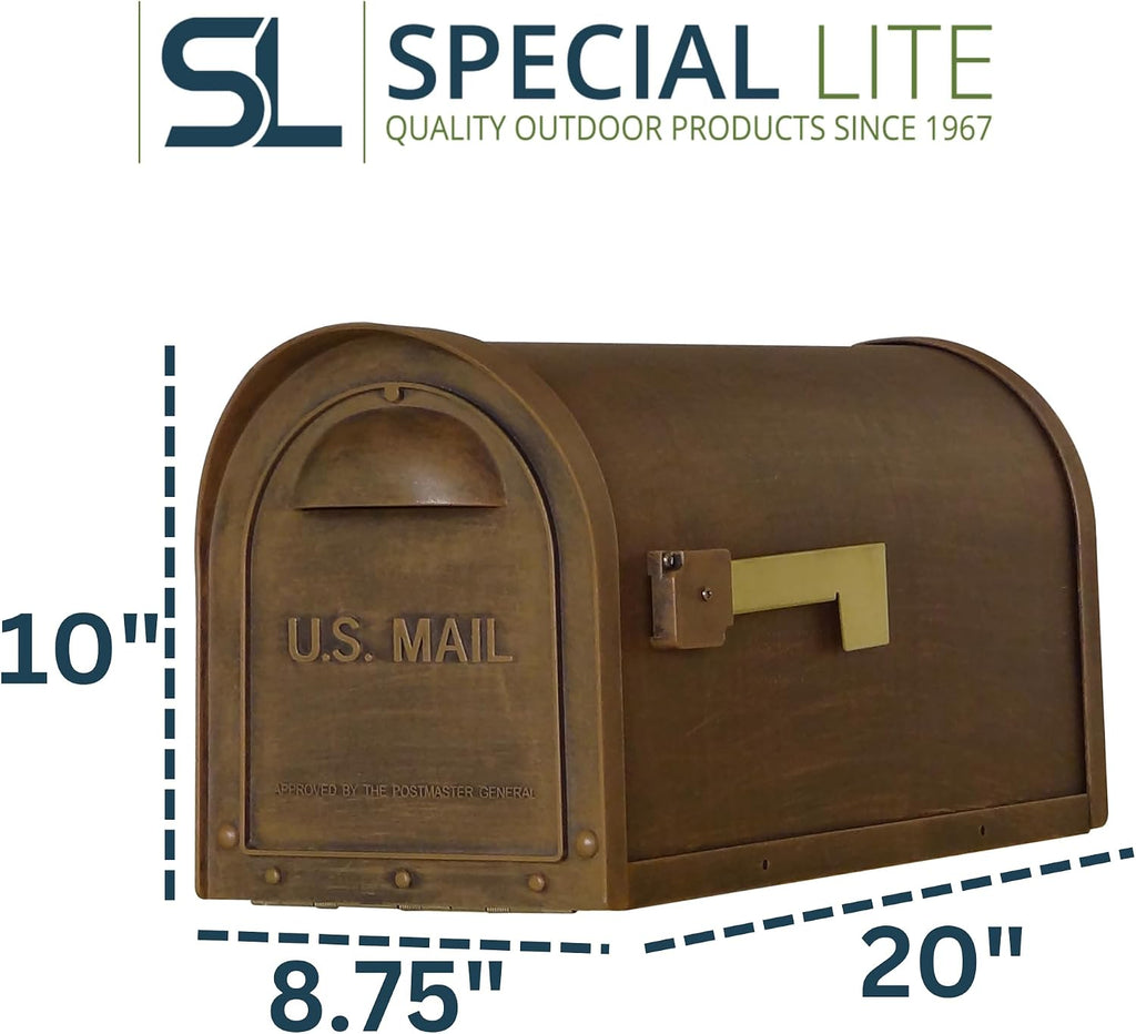 Special Lite Classic Curbside Mailbox - Copper Aluminum Mailbox for Post Mount - SCC-1008-CP