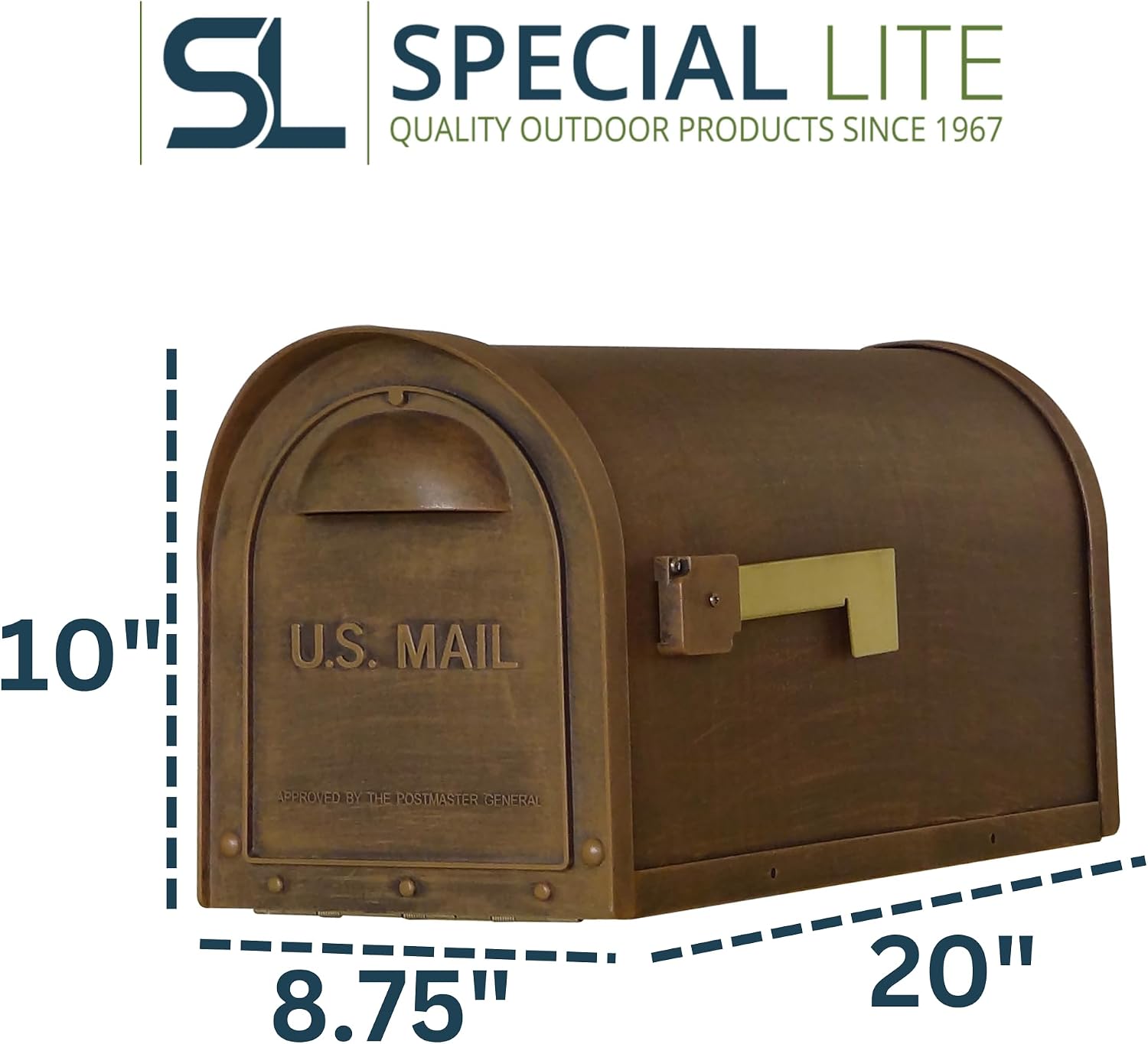 Special Lite Classic Curbside Mailbox - Copper Aluminum Mailbox for Post Mount - SCC-1008-CP