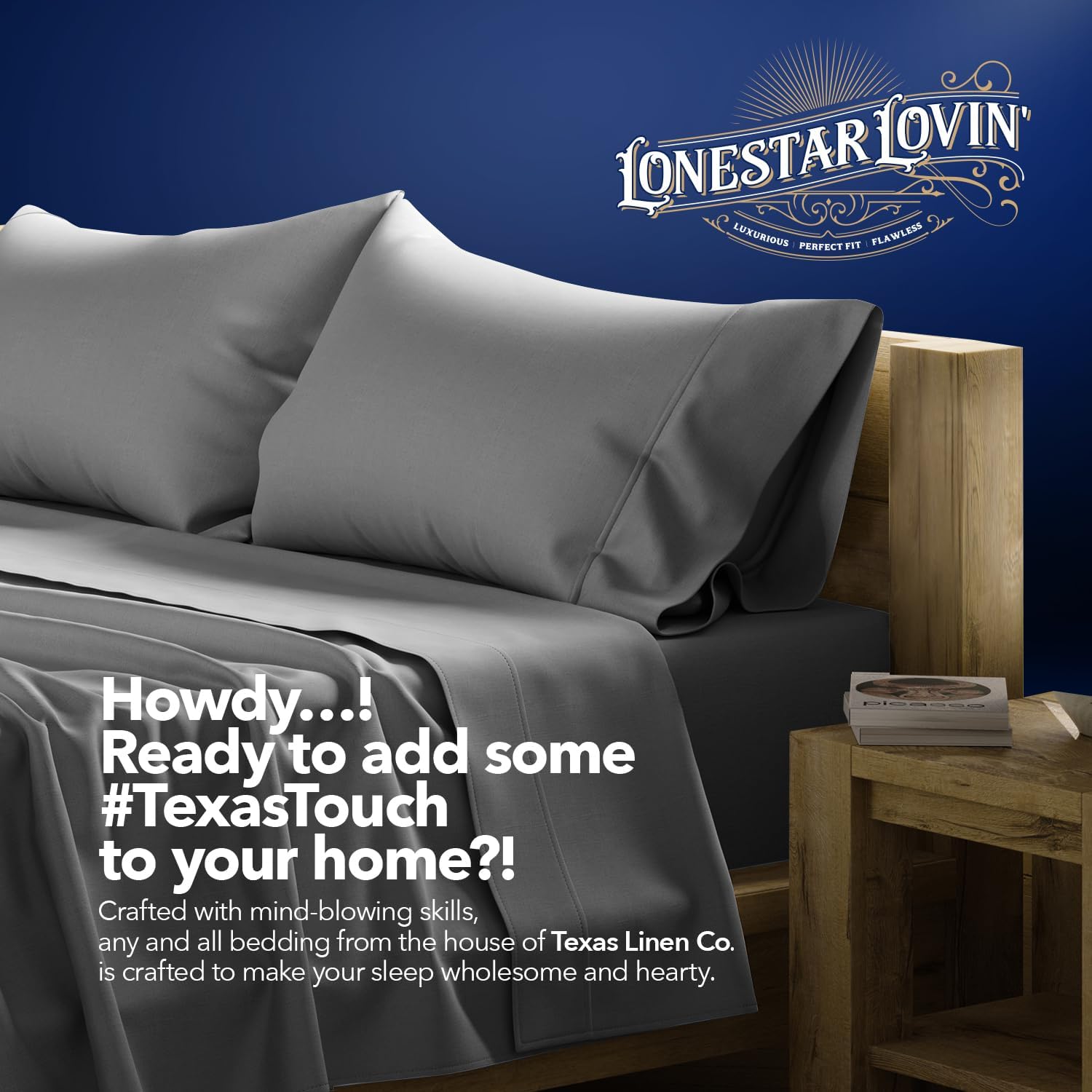 TEXAS LINEN CO. 100% Egyptian Cotton Sheets Queen Size - Luxury 1000 Series Lonestar Lovin' Collection Bed Sheets Queen Size Set (6 PC, Dark Grey), Cooling, 16' Deep Pocket, Sateen Weave Hotel Sheets
