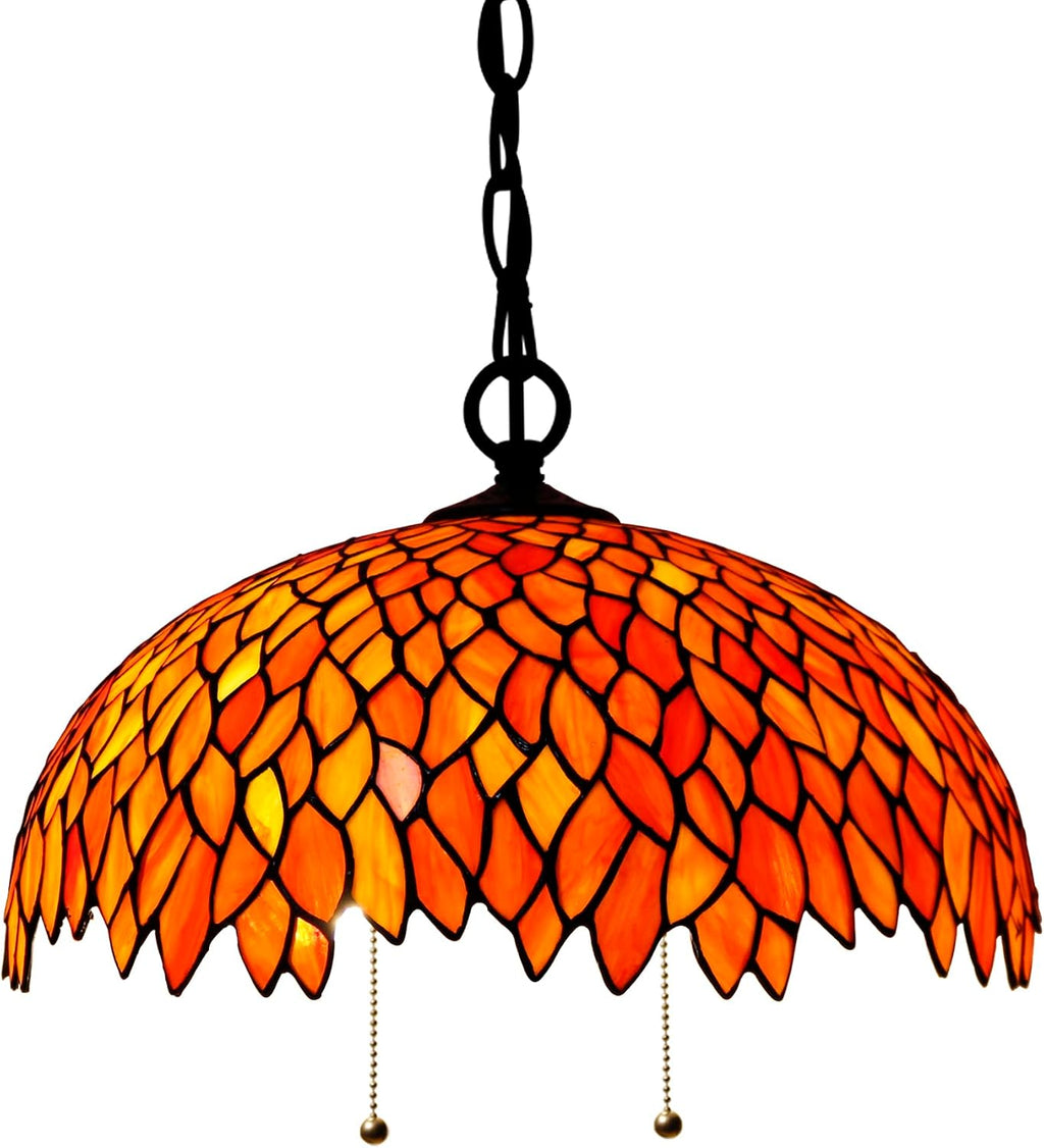 Large Tiffany Lamp Shade Replacement Only 16Inch Stained Glass Lampshade Fit For Table Lamps FLoor Lamp Ceiling Fixture Pendant Hanging Light Home Office Decoration (Wisteria Red Orange)