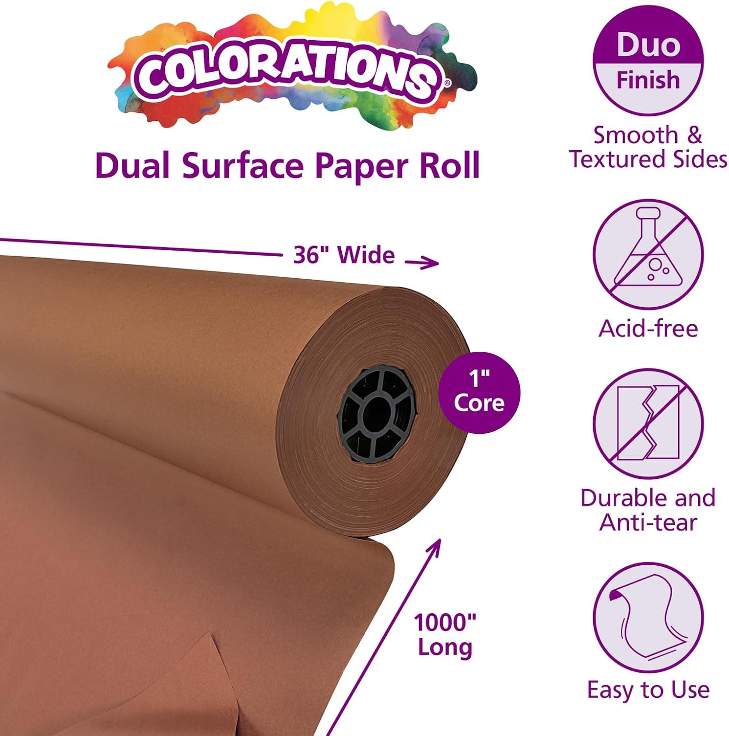 Colorations Prima-Color Fade-Resistant Paper Rolls, Brown, Arts and Crafts, 48' x 60' , Drawing, Finger Painting, Paint, Watercolor, Wall Art, Bulletin Boards, Kids Crafts (Item # DSBR)