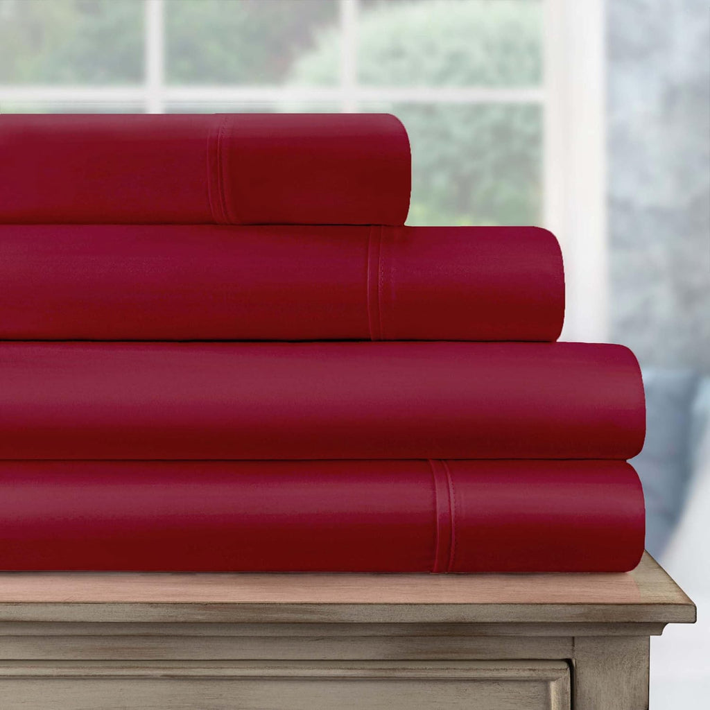 Superior 700 Thread Count Egyptian Cotton Sheet Set, Bedroom Sheets, Modern Home Essentials, Bedding Basics, 1 Elastic Deep Pocket Fitted Bed Sheet, 1 Flat Sheet, 2 Pillowcases, Queen, Burgundy