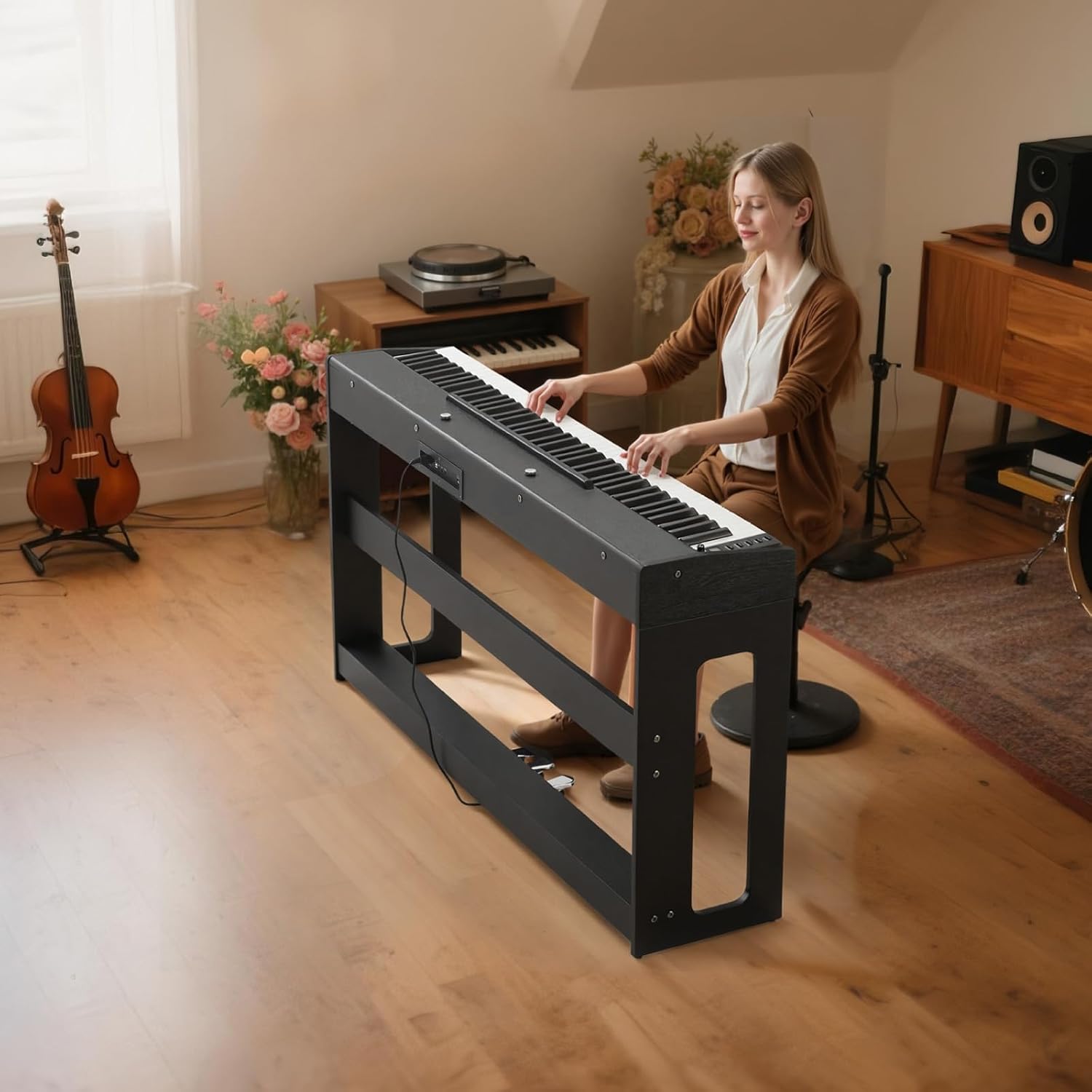 VEVOR Weighted Digital Piano, 88 Keys Fully Weighted, Electric Piano Keyboard with Furniture Stand, Power Adapter, Triple Pedal, Record Function, 280 Tones, Wireless Connection, for Beginners, Black