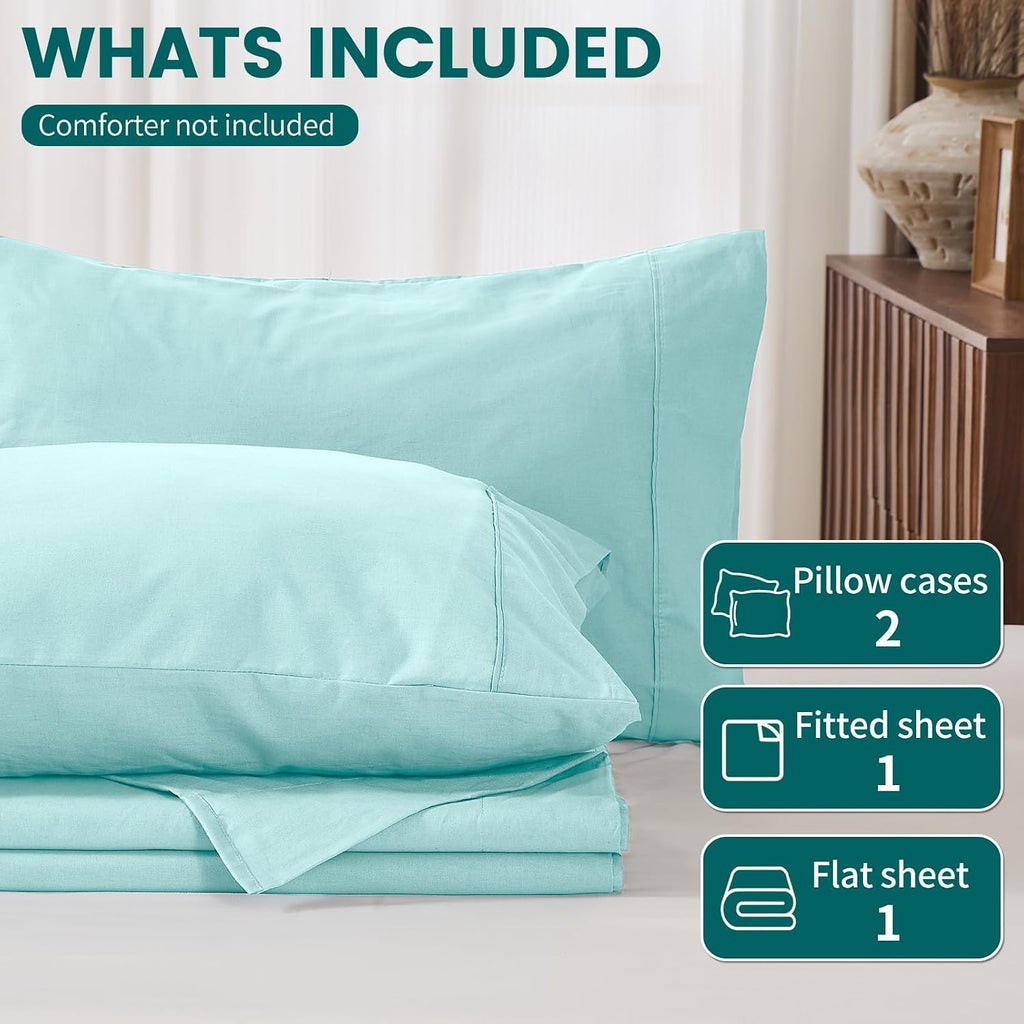 100% Linen Sheets Queen Size,Breathable & Durable 4-Piece Bed Flax Sheet Set,Soft All-Season Bedding for Hot Sleepers 16' Deep Pocket Oeko-TEX Certified,（Queen, Light Blue）