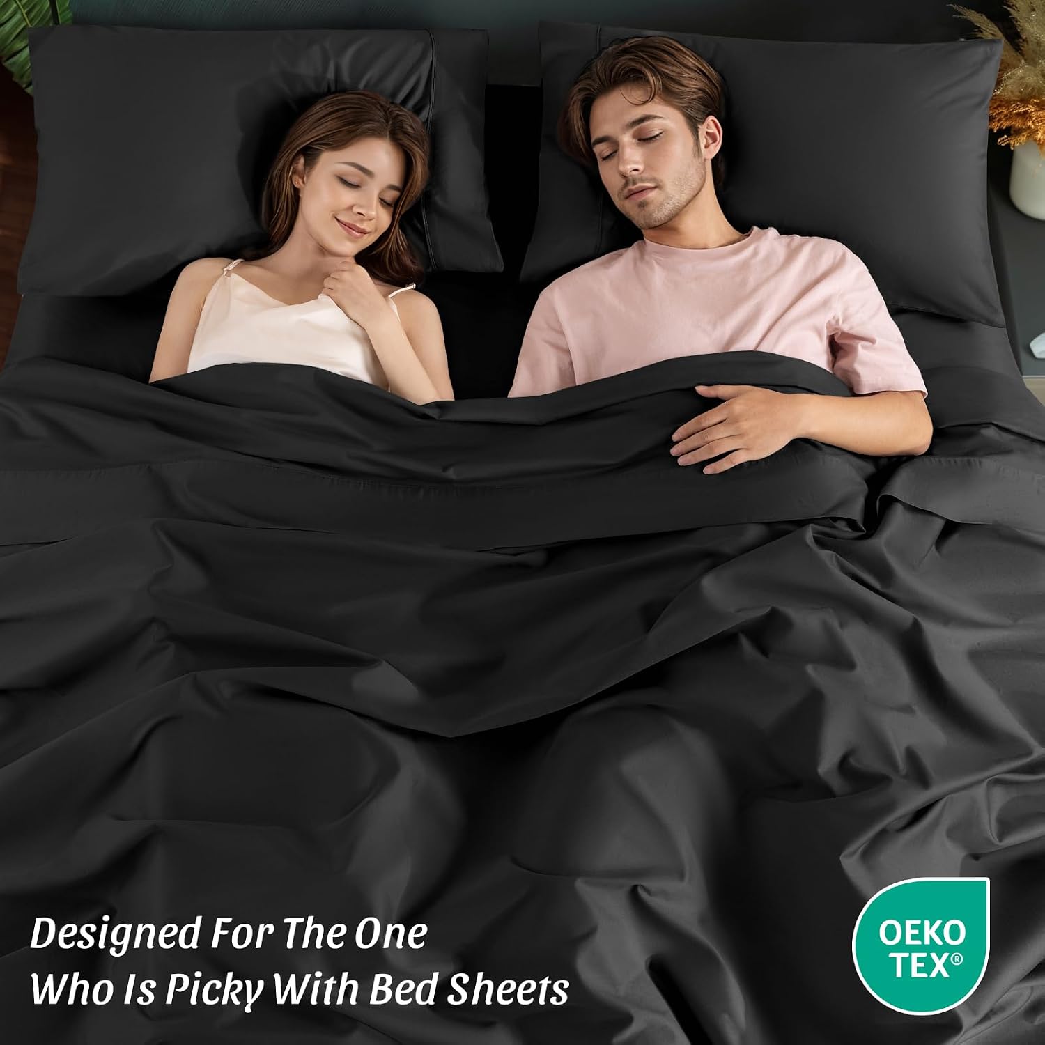 100% Cotton Sheet Set 4 Pcs Queen Size Egyptian Cotton Sheets 1200 Thread Count Soft Breathable Sheet Set with 16' Deep Pocket Fitted Sheet (Queen, Black)