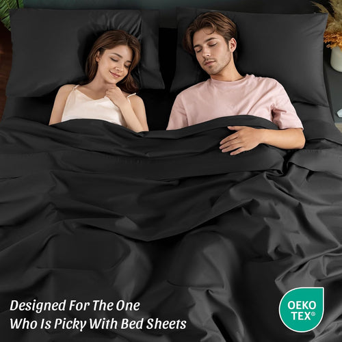100% Cotton 1200 Thread Count Sheets Set Bedding Sets,Bed Sheet 4 Piece Sets,16 inches Deep Pocket (Black, California King)