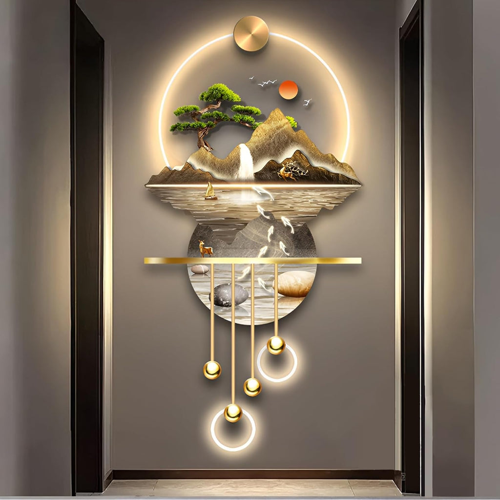 3D Wall Sculptures Painting Hanging Plug-in Power Supply Home Decor Wall 3D Wall Art Decoration - LED for Living Room, Office Bedroom, Hotel Decor(Stylle B,23.62 * 53.54)