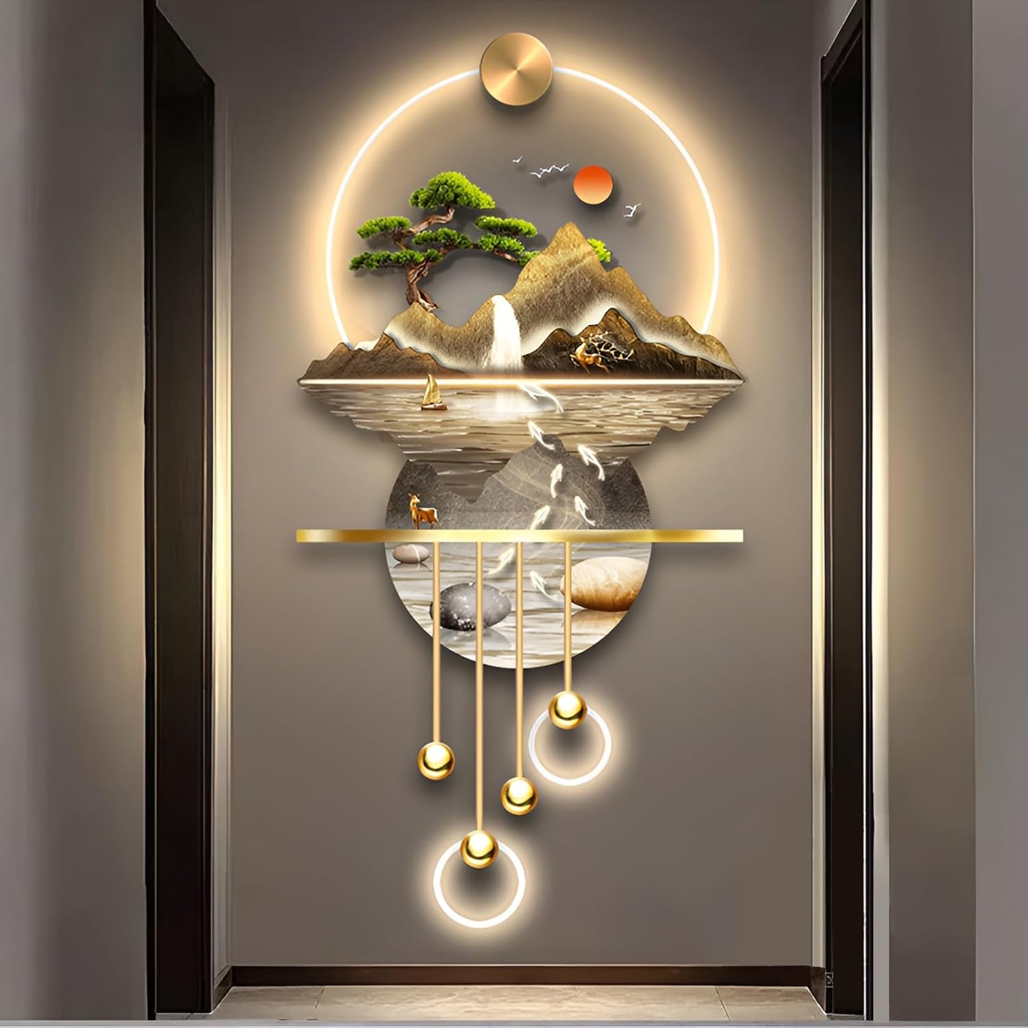 3D Wall Sculptures Painting Hanging Plug-in Power Supply Home Decor Wall 3D Wall Art Decoration - LED for Living Room, Office Bedroom, Hotel Decor(Stylle B,23.62 * 53.54)