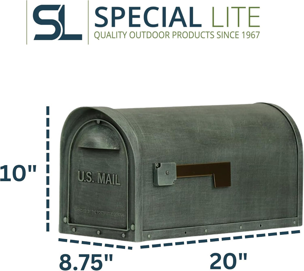 Special Lite Classic Curbside Mailbox - Verde Green Aluminum Mailbox for Post Mount - SCC-1008-VG