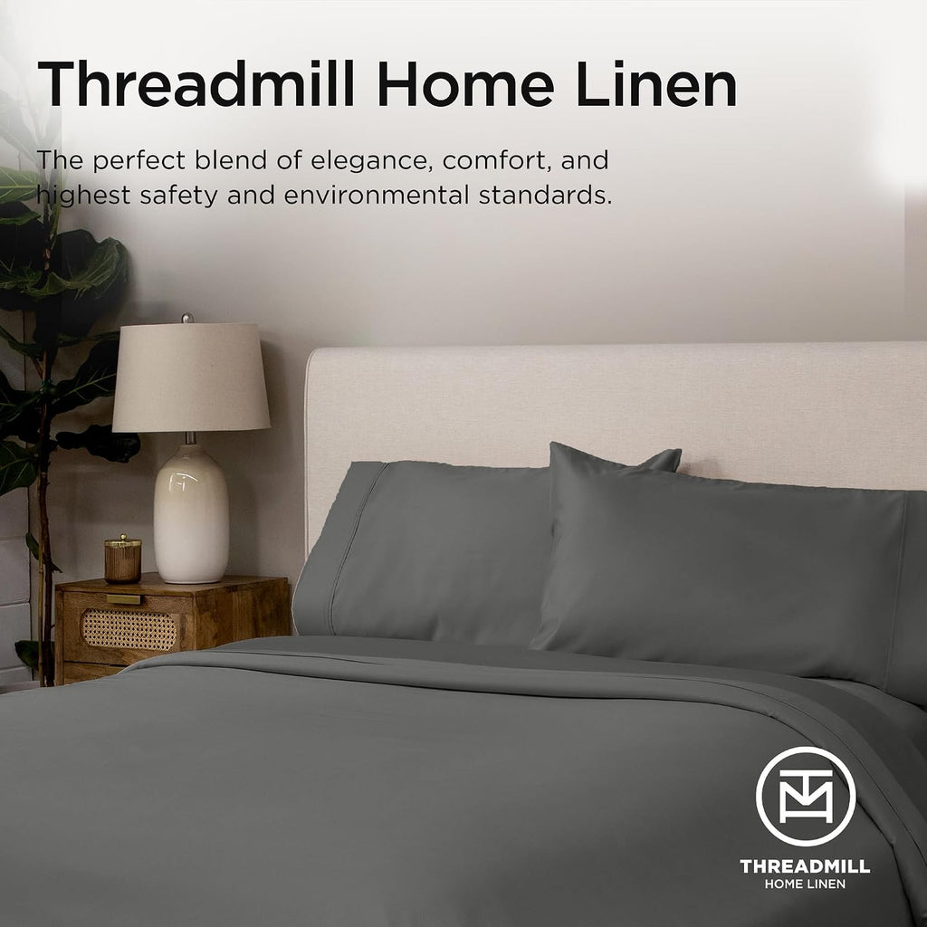 Threadmill Certified 100% American Supima Cotton Sheets, Queen Sheet Set, 1000 Thread Count, 4 Piece Luxury Bedding Set, Hotel Quality Sateen Weave, Dark Grey BedSheet with Elasticized Deep Pocket