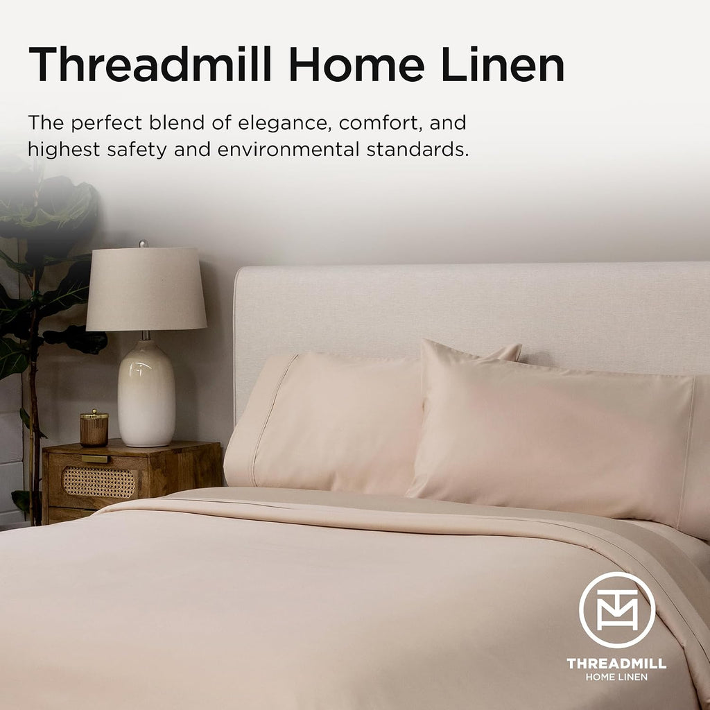 Threadmill Luxury Supima Cotton Sheets, Luxury 1000 Thread Count Soft 100% Cotton Sheets for Queen Size Bed, 4 Pc Beige Bed Queen Set, 5-Star Hotel Quality Elasticized Deep Pocket Bed Sheets Set