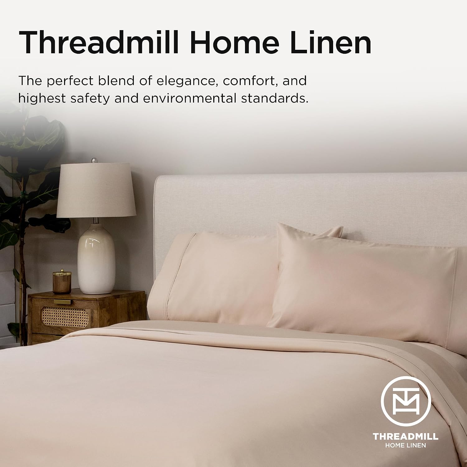 Threadmill Luxury Supima Cotton Sheets, Luxury 1000 Thread Count Soft 100% Cotton Sheets for Queen Size Bed, 4 Pc Beige Bed Queen Set, 5-Star Hotel Quality Elasticized Deep Pocket Bed Sheets Set