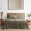 DAPU Pure Linen Sheets Set, 100% French Linen from Normandy, Breathable and Durable for Hot Sleepers, 4 Pcs Set - 1 Flat Sheet, 1 Fitted Sheet, 2 Pillowcase (Forest Green, Queen)