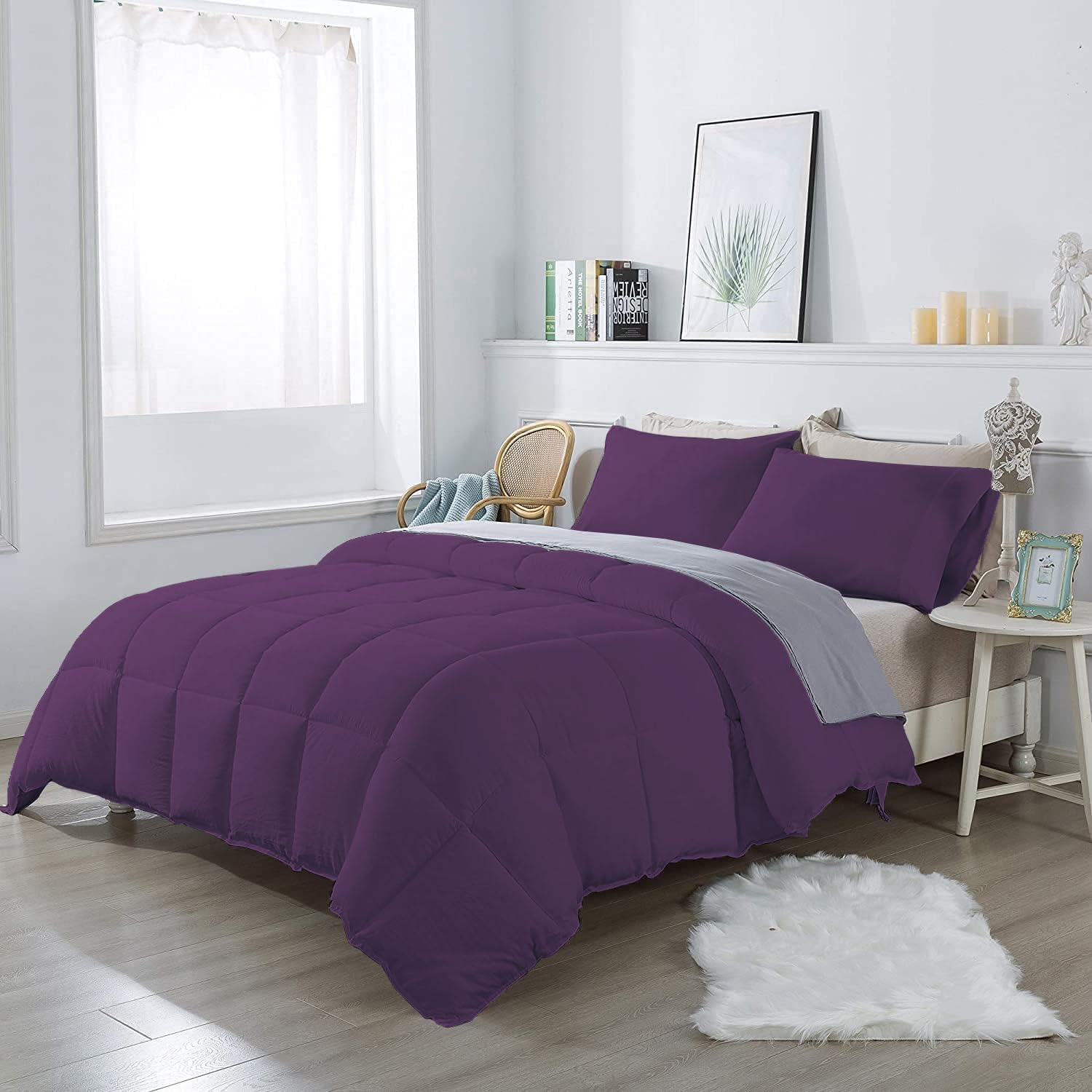 1 Piece 100% Egyptian Cotton 800 Thread Count Comforter Oversized Queen Size (98' x 98') Inch 400 GSM Luxurious Hotel Collection Ultra-Soft Comforter - Plum Solid