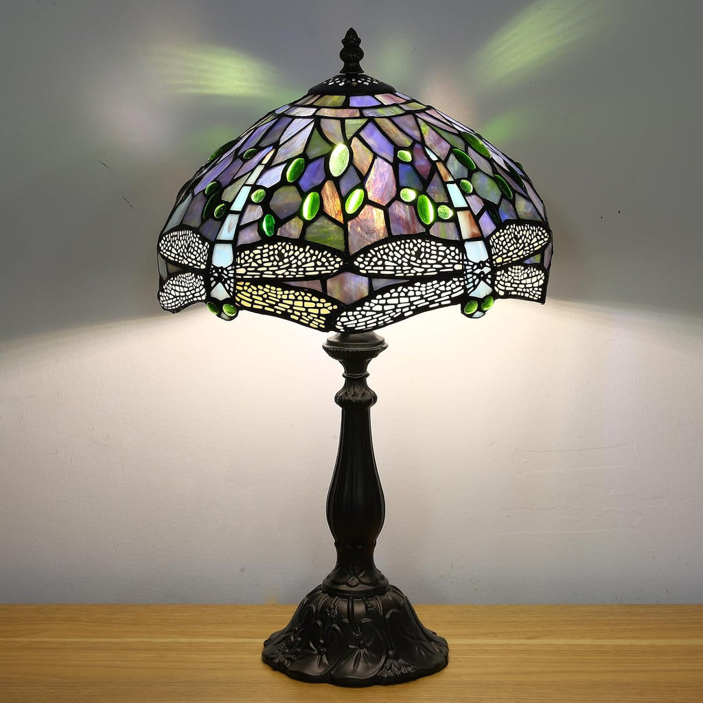 Tiffany Table Lamp Blue Dragonfly Stained Glass Table Lamps for Bedroom 12X12X19Inch 3 Way Color Temperatures Bedside Nightstand Home Office Desk Lamp Reading Lights with E26 LED Bulb