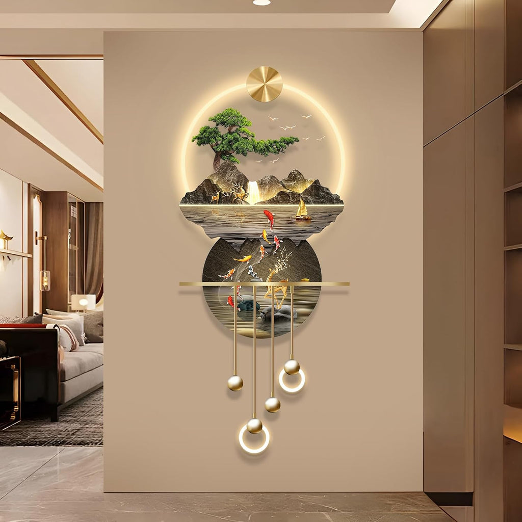 LED Light Art Wall Decor, Modern Home Decor Wall Sculpture with Lights, Walls Art Decorations Lamp, Walls Arts Decors Sculptures Large, Plug-in Power Supply, Gold C, 23x53IN