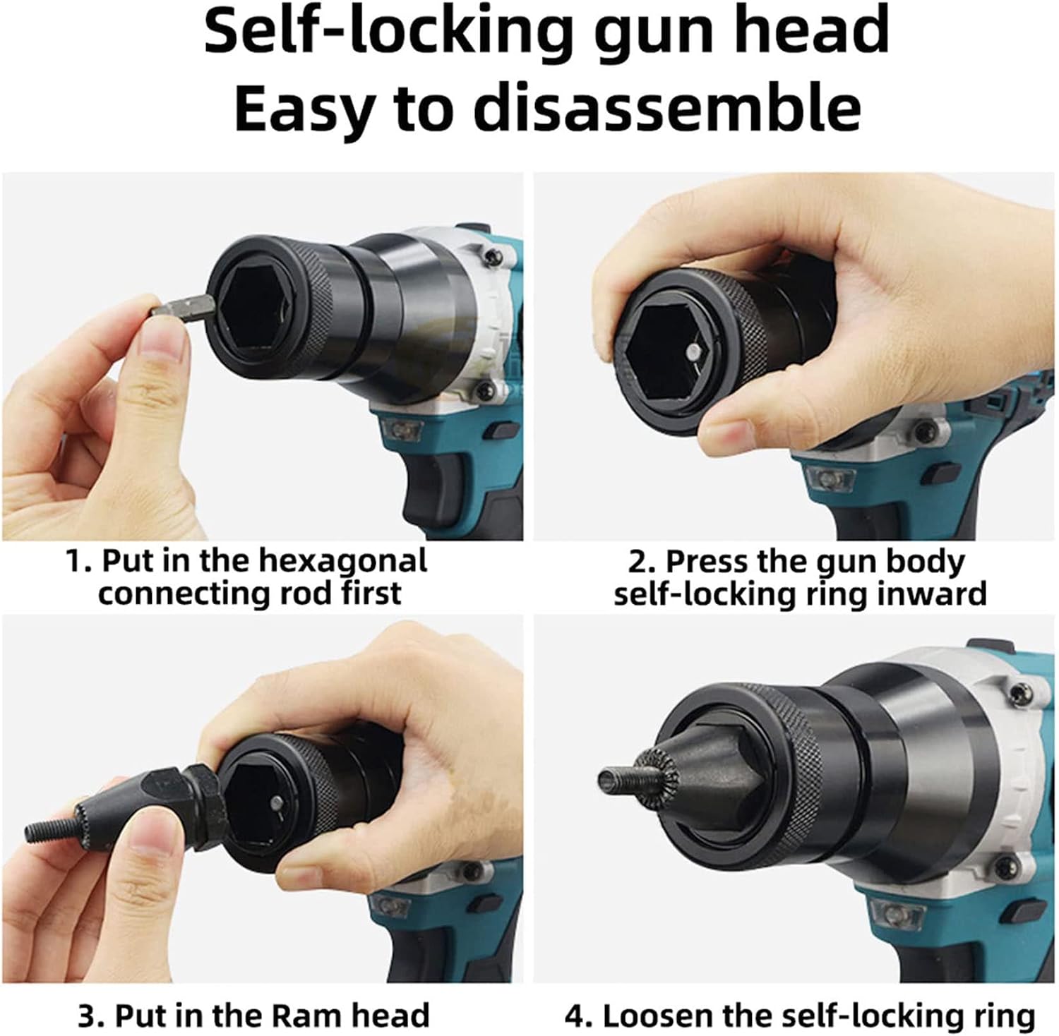 Electric Rivet Gun Adapter Riveter Insert Tool with 2* Battery,4000Mah Cordless Rechargeable Electric Blind Riveter Gun
