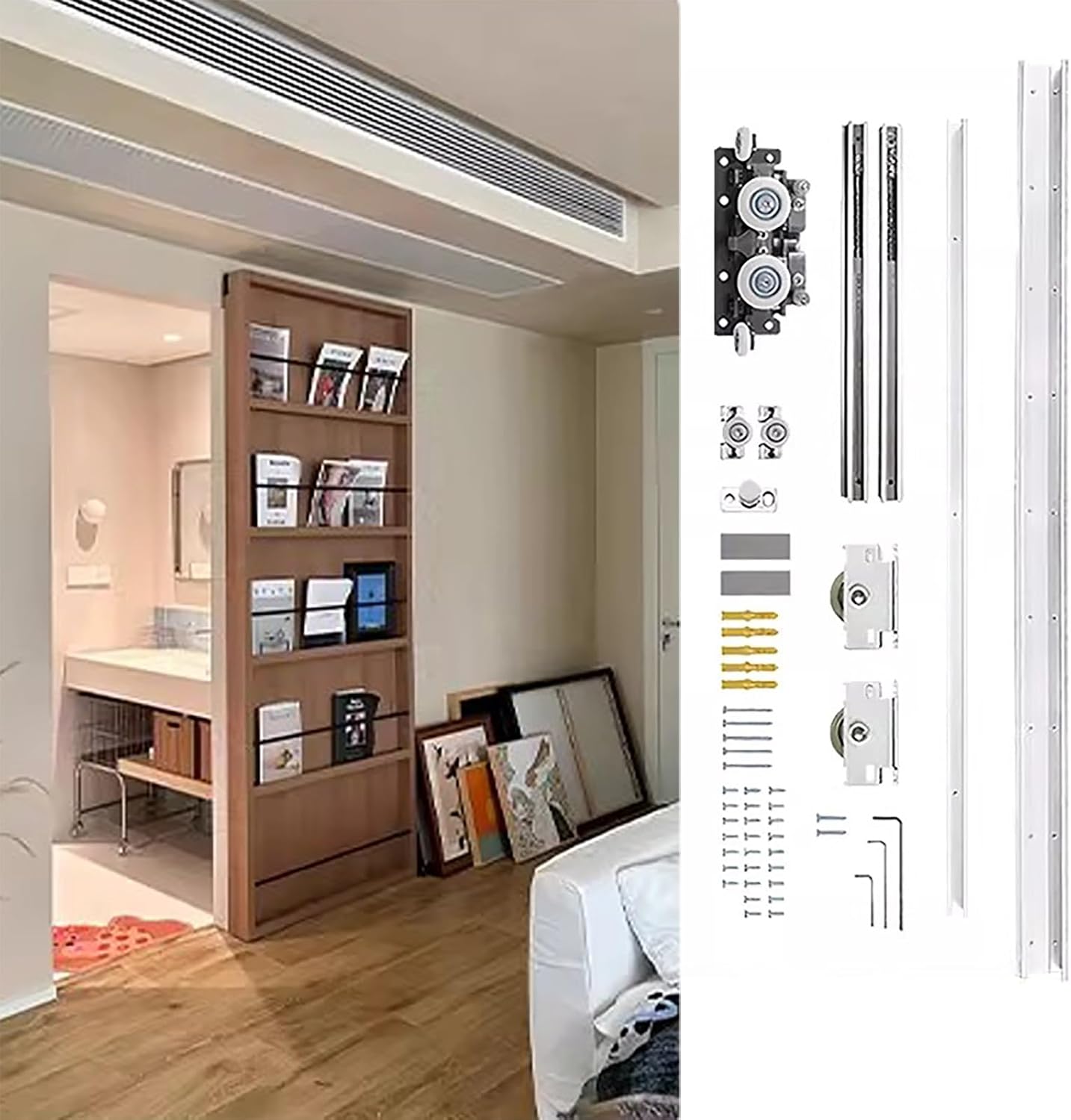 Trackless Ghost Sliding Door Hardware Kit, Soft Close Pocket Door Hardware with Track Universal, Bedroom/Kitchen/Study Barn Door Replacement Rail(3.4ft/103cm)