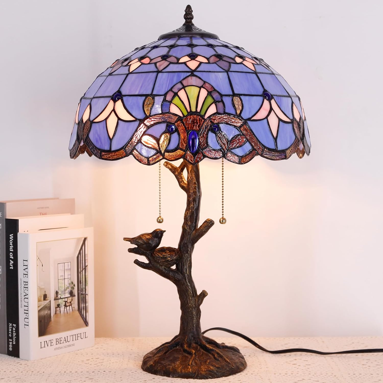 Large Tiffany Lamp Shade Replacement Only 16Inch Stained Glass Lampshade Fit For Table Lamps FLoor Lamp Ceiling Fixture Pendant Hanging Light Home Office Decoration (Blue Baroque)