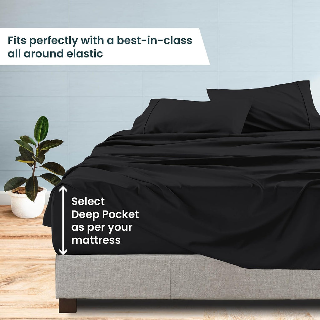 1000 Series - 100% Egyptian Cotton Sheet Set Soft & Comfy Breathable Hotel Quality Luxury Bedding -Queen Size Fits Mattress Up to 18-20' Deep (Solid, Black)
