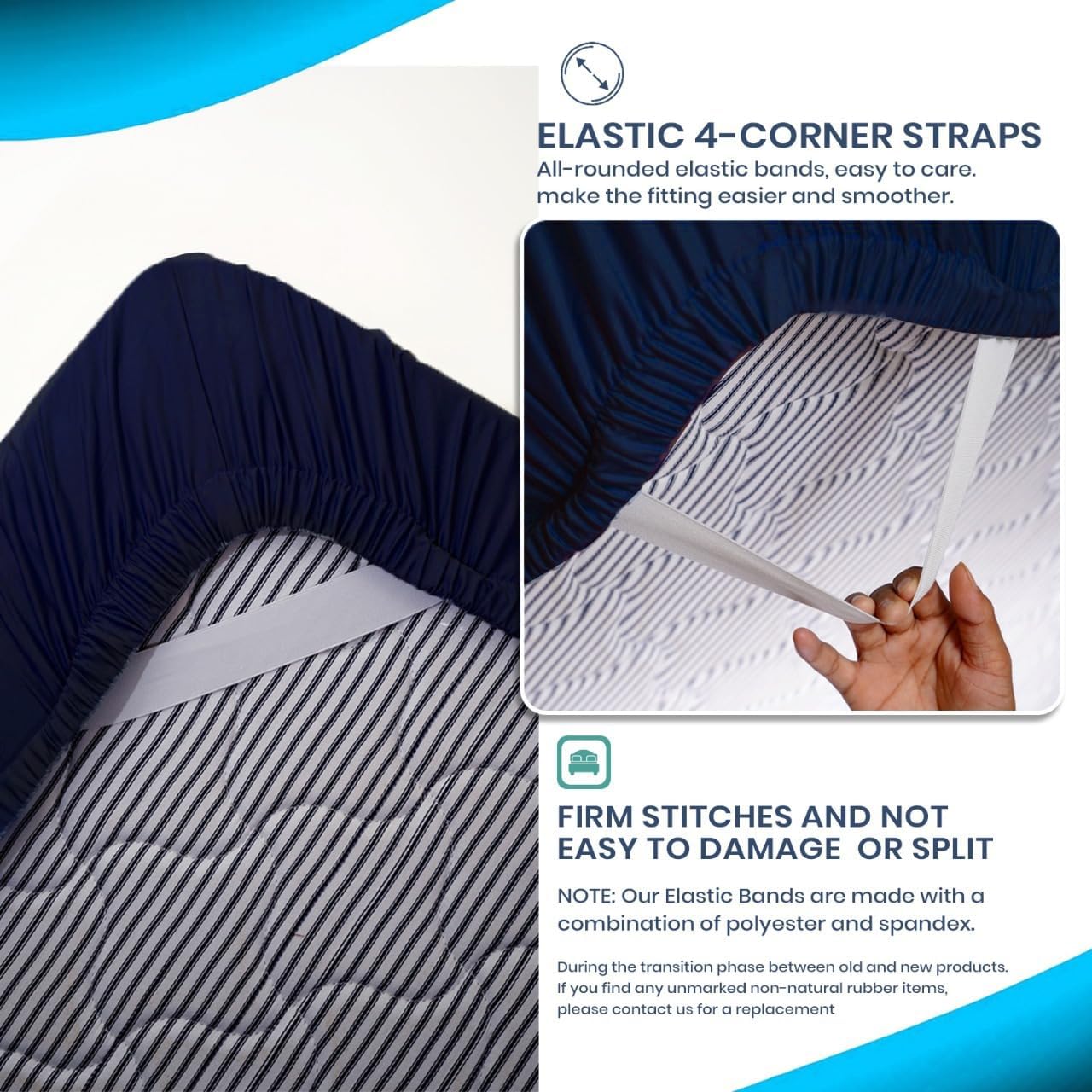 Sleep Tight Zipper Fitted Sheet Set – Includes 1 Fitted Base & 2 Zip Sheets – 100% Cotton, 600 Thread Count, Zip Sheet Set, Extra Deep Pockets (15') (Dark Blue, Queen)