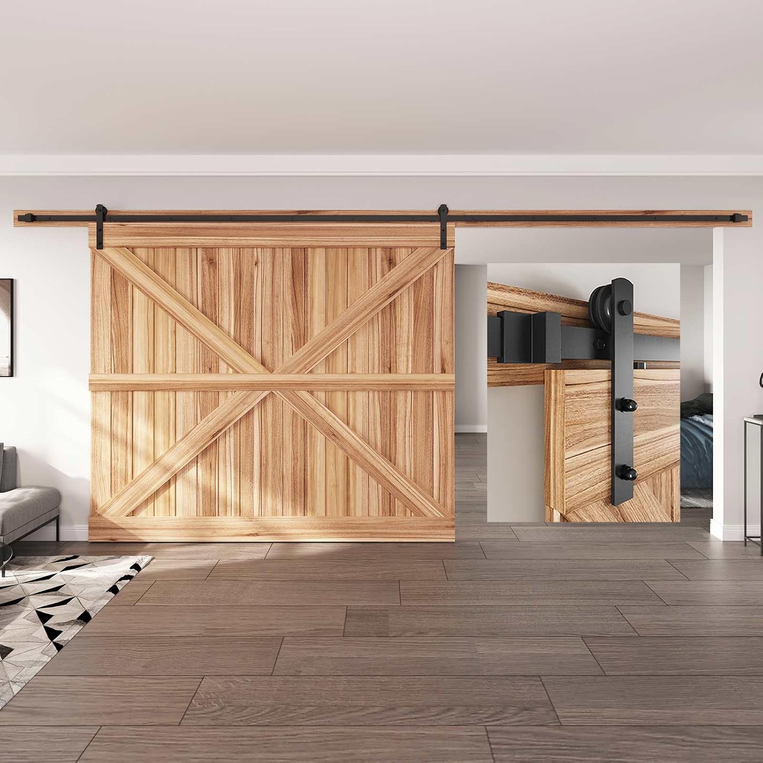 EaseLife 16 FT Sliding Barn Door Hardware Track Kit,Straight Pulley,Slide Smoothly Quietly,Easy Install (16FT Track Kit for 96' Wide Single Door)