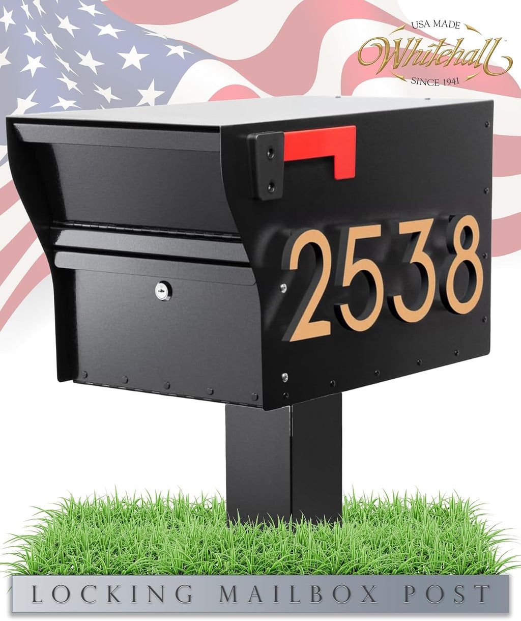 Whitehall Personalize MailVault Streetside Locking Mailbox Heavy Duty Steel Anti-Theft Mailbox for Outside, Modern Mailbox with Key Lock, Weather Resistant