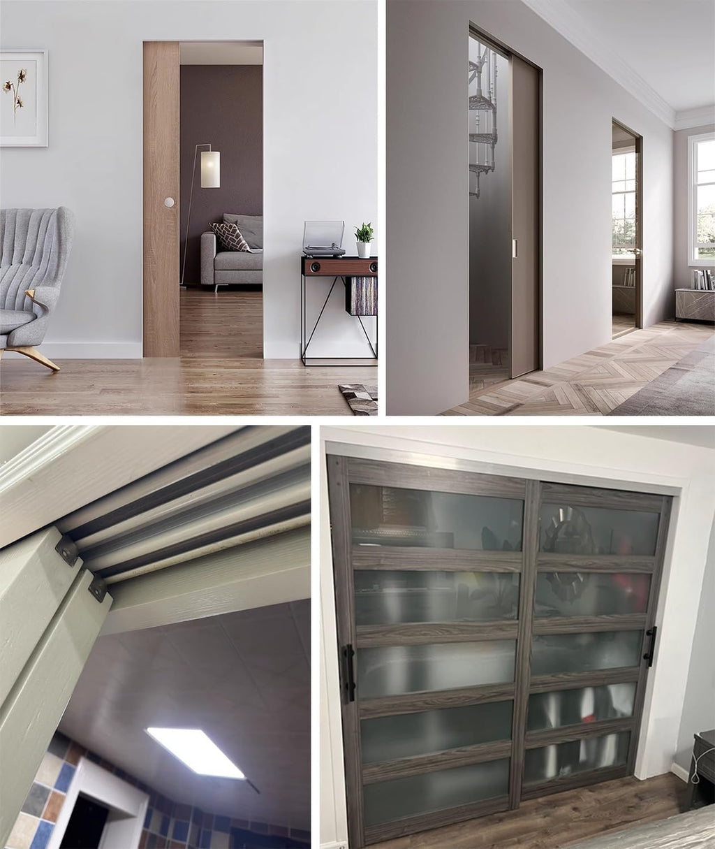 Kunovo Soft Close Aluminum Sliding Door Track, Kitchen Wood Door Top Hung Rail Kit, Bypass Barn Door Hardware/Closet Pocket Door Sliding Track Set(Silver,1.9m(6.2ft))