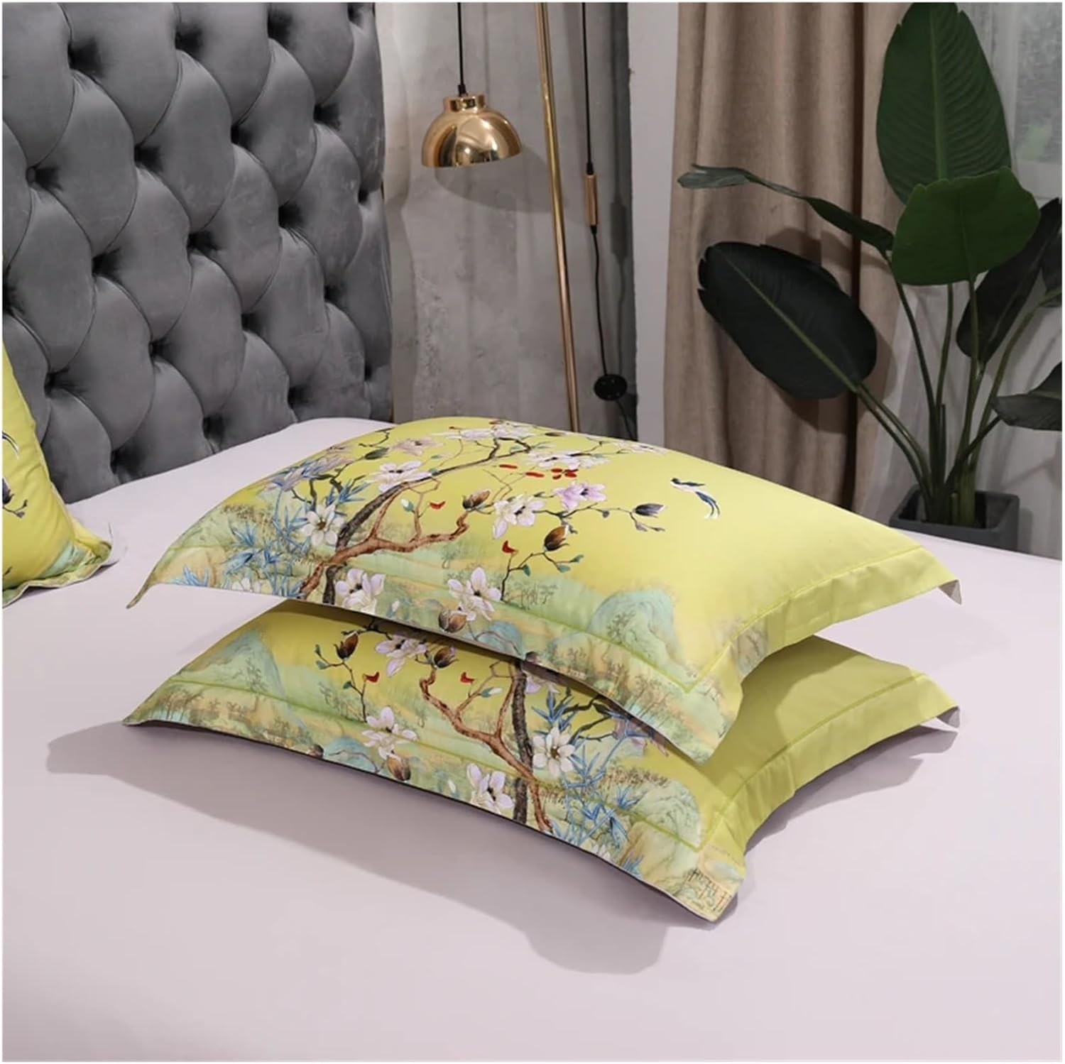 Egyptian Cotton Bedding Queen King Size 4Pcs Birds and Flowers Leaf Gray Shabby Duvet Cover Bed Sheet Pillow Shams,Cotton Duvet