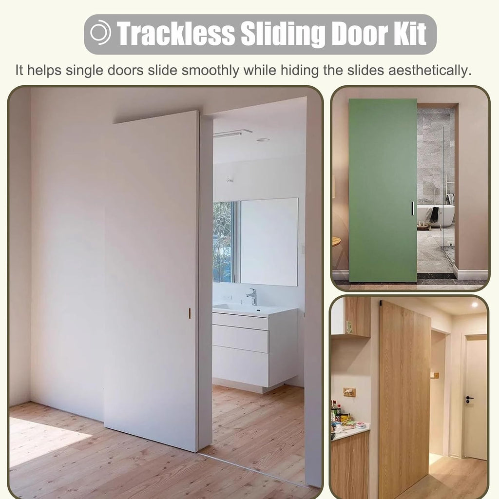 Invisible Sliding Door Track Hidden, Trackless Sliding Barn Door Kit with Soft Close Mechanism, 3 4 5 6 ft Concealed(2.7ft/82cm)