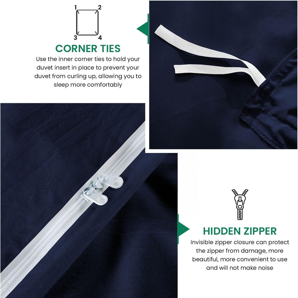 800TC 3 Sided Zipper Duvet Cover Set Soft Egyptian Cotton 3 Sided Zipper Closure, 3 PCS 1-Duvet Cover & 2- Pillow Shams - Cal-King Size (98' x 104') Inches, (Solid Navy Blue)