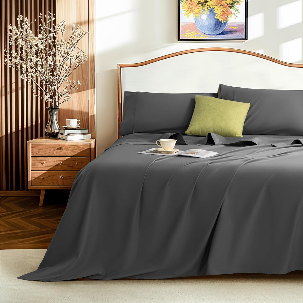 LBRO2M 1500 Thread Count Egyptian Cotton Queen Sheets Set (Dark Gray, 4 Piece)
