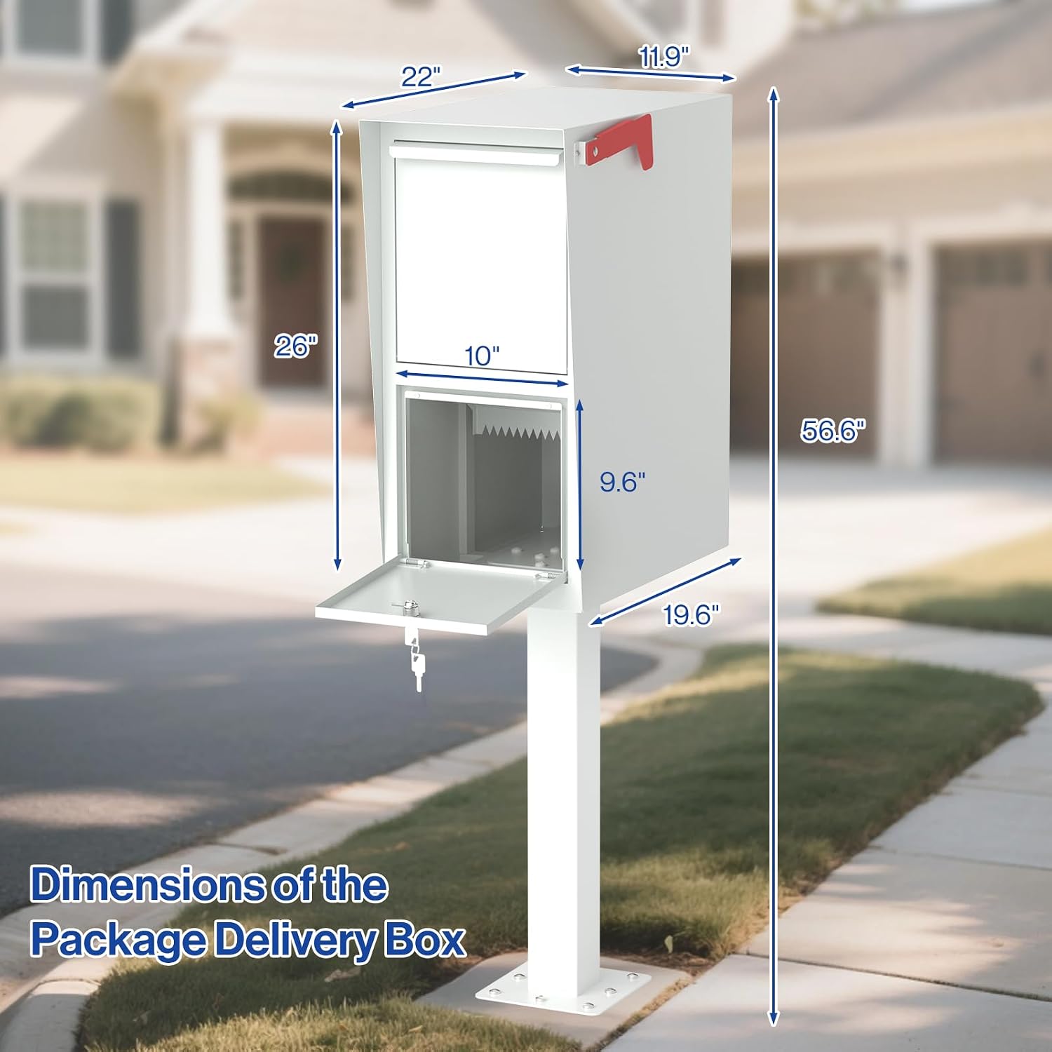 POCHAR Large Locking Mailbox for Outside - Secure Curbside Mailbox Post Mount with Base Plate - Weekend-Away Design Outdoor Commercial Mail Box for Business, Package Drop Box, White