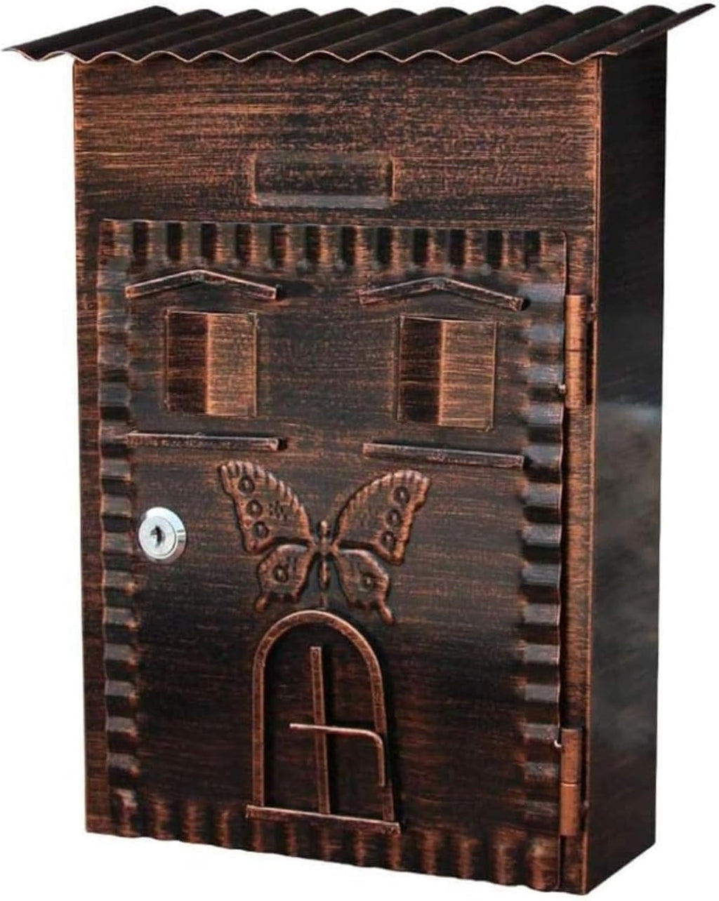 Vintage Wall Mounted Mailbox Letterboxes Lockable Heavy Duty Secure Letter Mail Box Weatherproof Rustproof Post Box with 2 Keys for Villa School Office