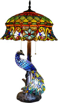 Tiffany Style Table Lamp Peacock Flower Style Handmade Stained Glass Lamp 18 Inch Wide 31 Inch Tall Vintage Desk Light Large Table Lamp for Bedroom Living Room Home Office Decoration