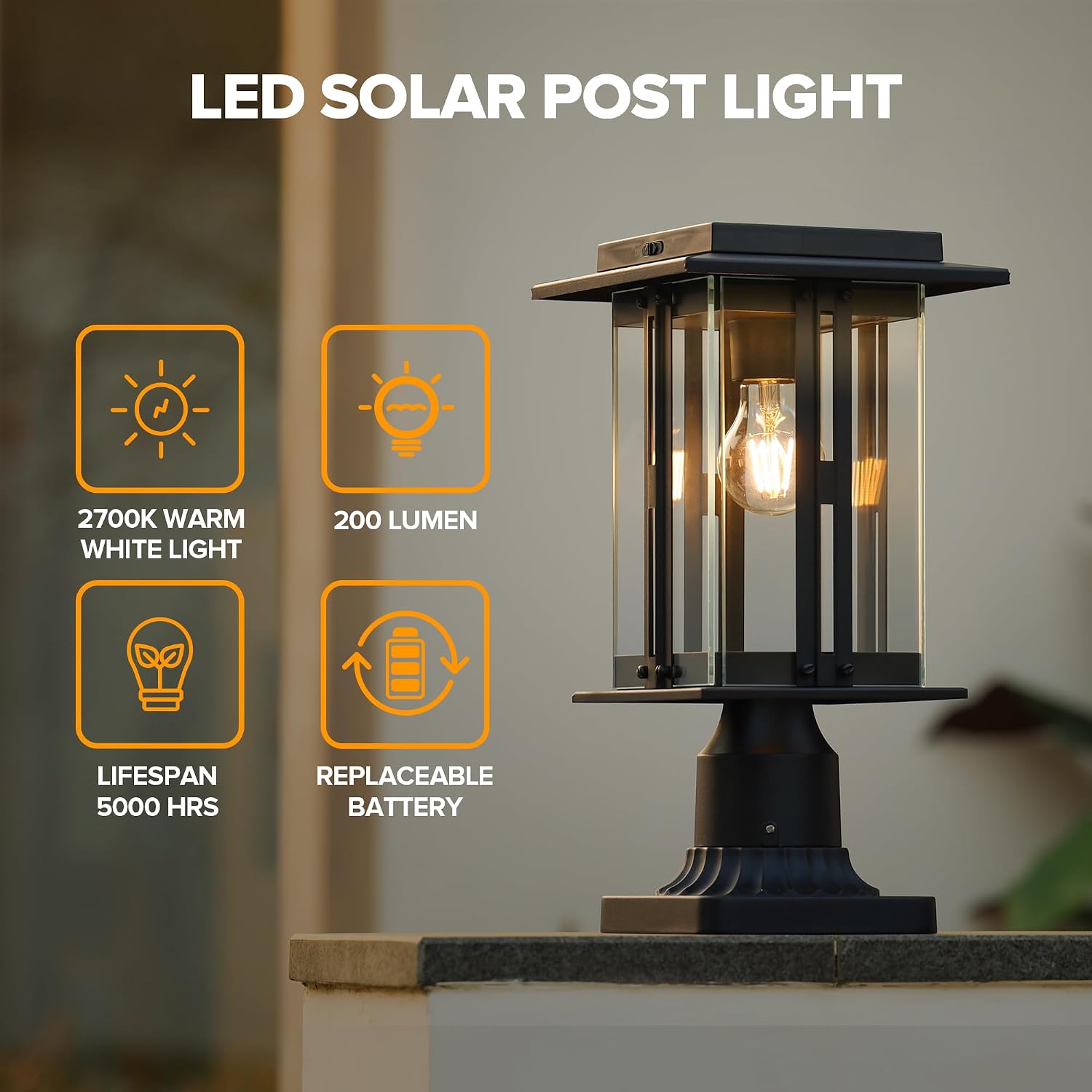 LUTEC Solar Lamp Post Light, 200 Lumens Dusk to Dawn Craftsman Style Post Light Waterproof Solar Powered with Pier Mount Base, Aluminum Post Lights Perfect for Outside