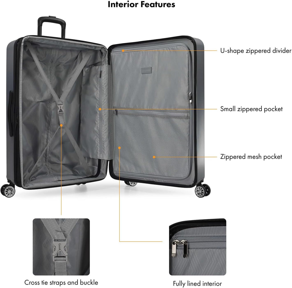 Travel Select Snowcreek Hardside Expandable Spinner Luggage Set w/USB Port, Gray, 3-Piece