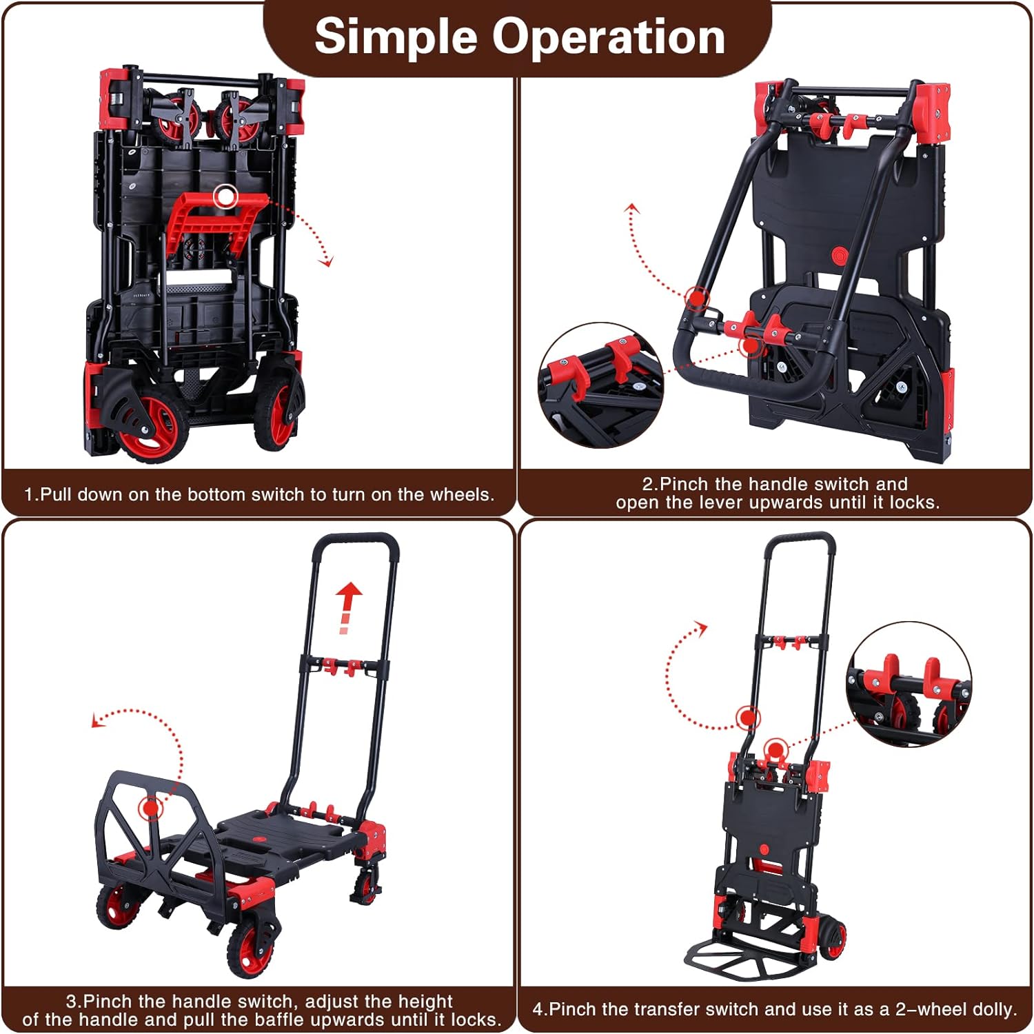 2-in-1Hand Truck Dolly Foldable with Folding Basket,330LBS Capacity Handtruck,Hand Truck Foldable Dolly with 4 Wheels,Dolly Cart with Retractable Handle,Folding Hand Cart for Moving